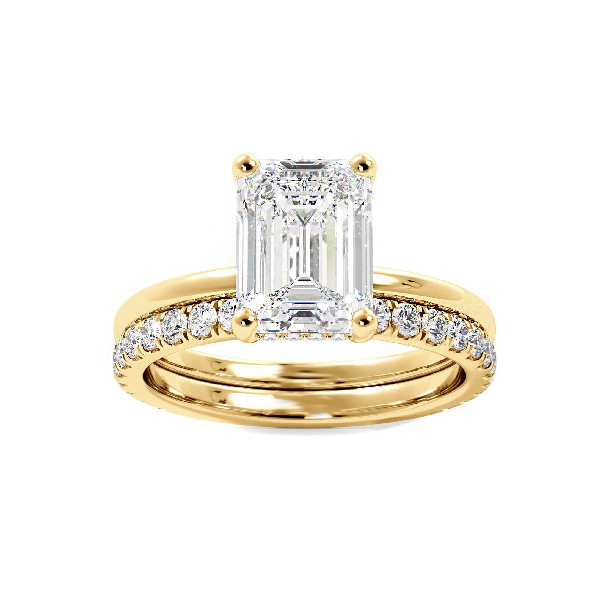 Emerald Cut Moissanite Hidden Halo Bridal Set - Carat Elara