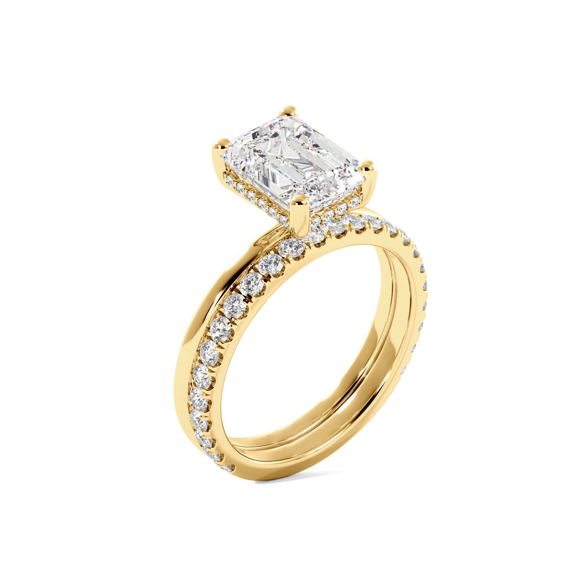 Emerald Cut Moissanite Hidden Halo Bridal Set - Carat Elara