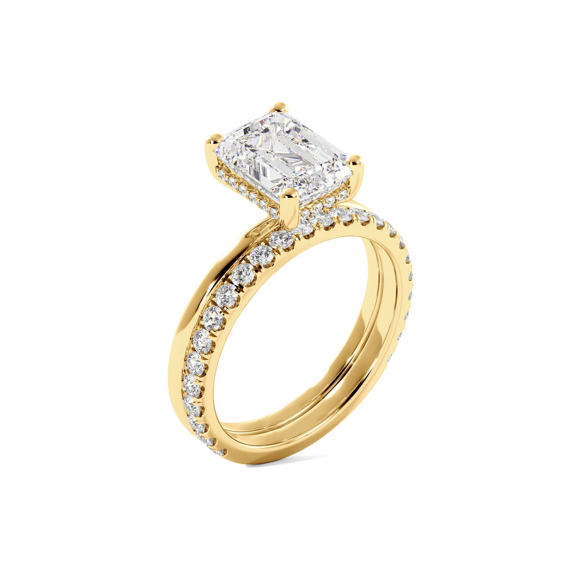 Emerald Cut Moissanite Hidden Halo Bridal Set - Carat Elara