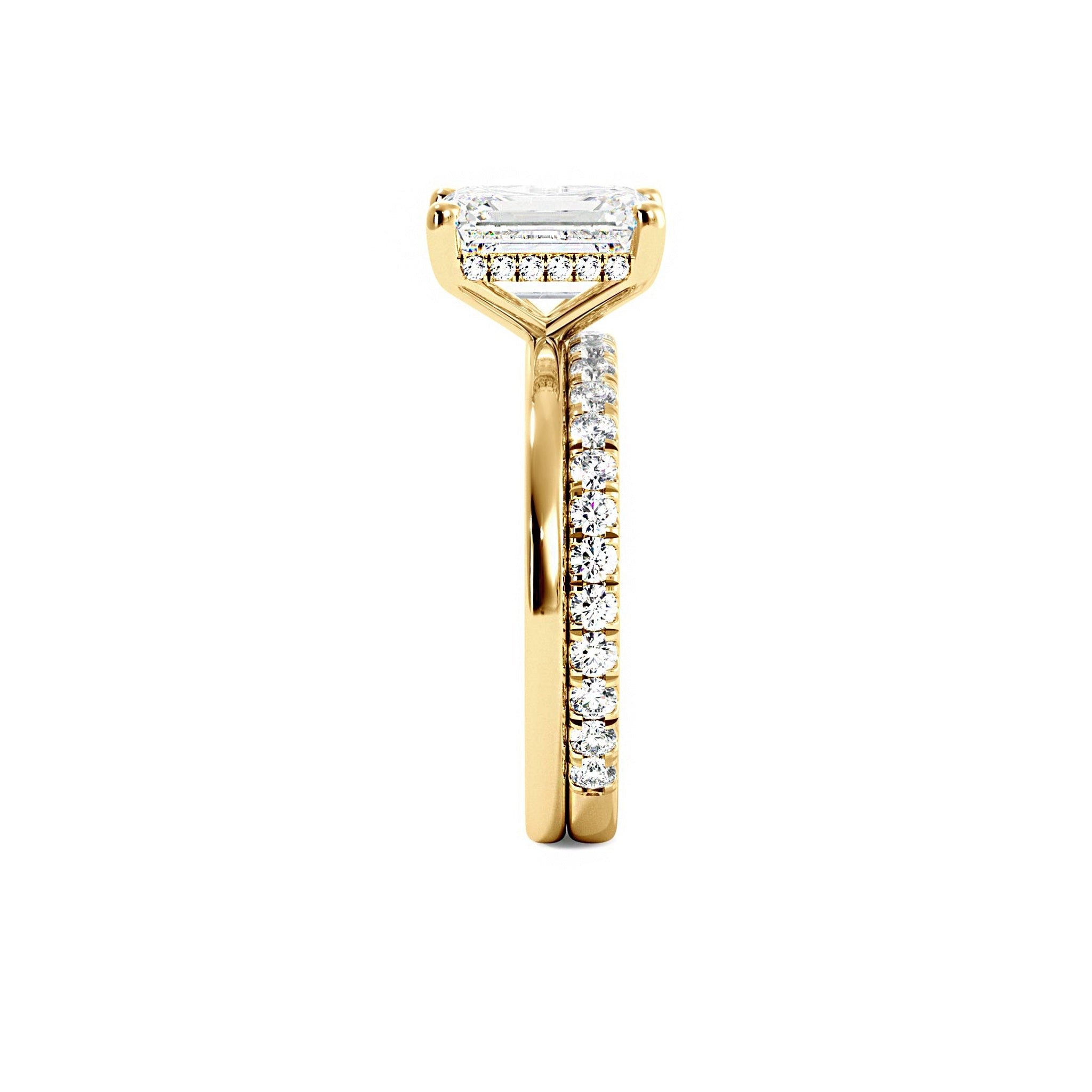 Emerald Cut Moissanite Hidden Halo Bridal Set - Carat Elara