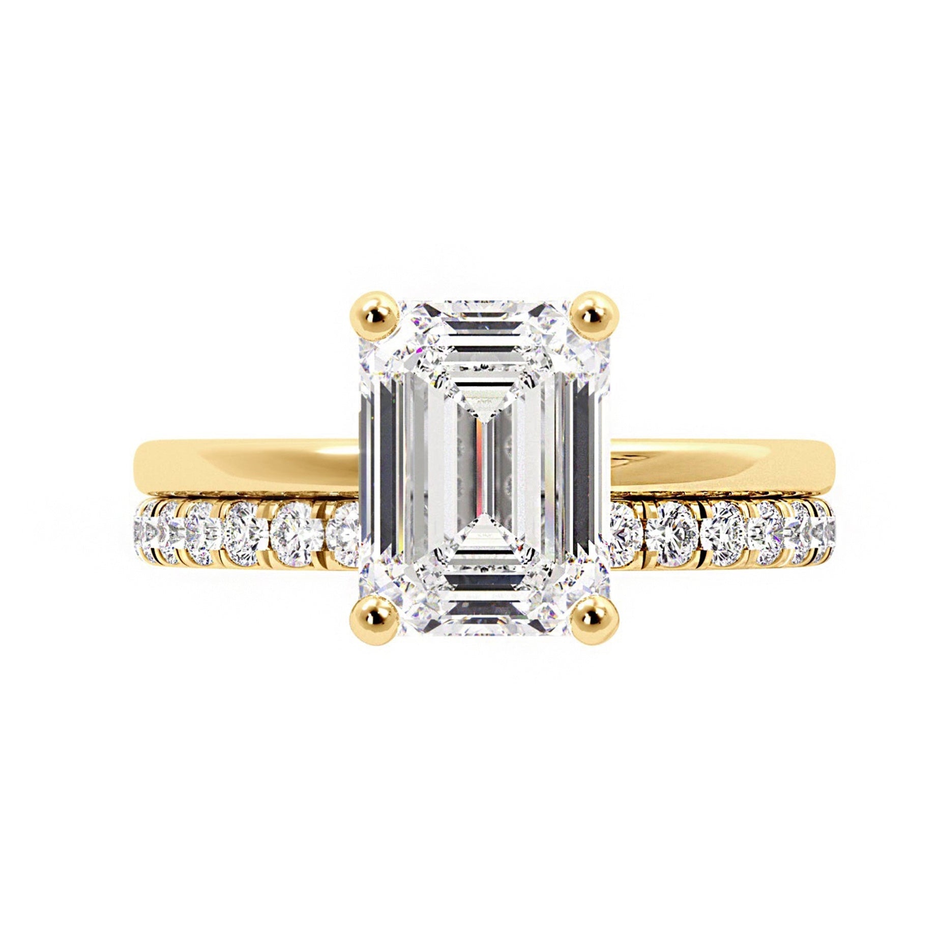 Emerald Cut Moissanite Hidden Halo Bridal Set - Carat Elara