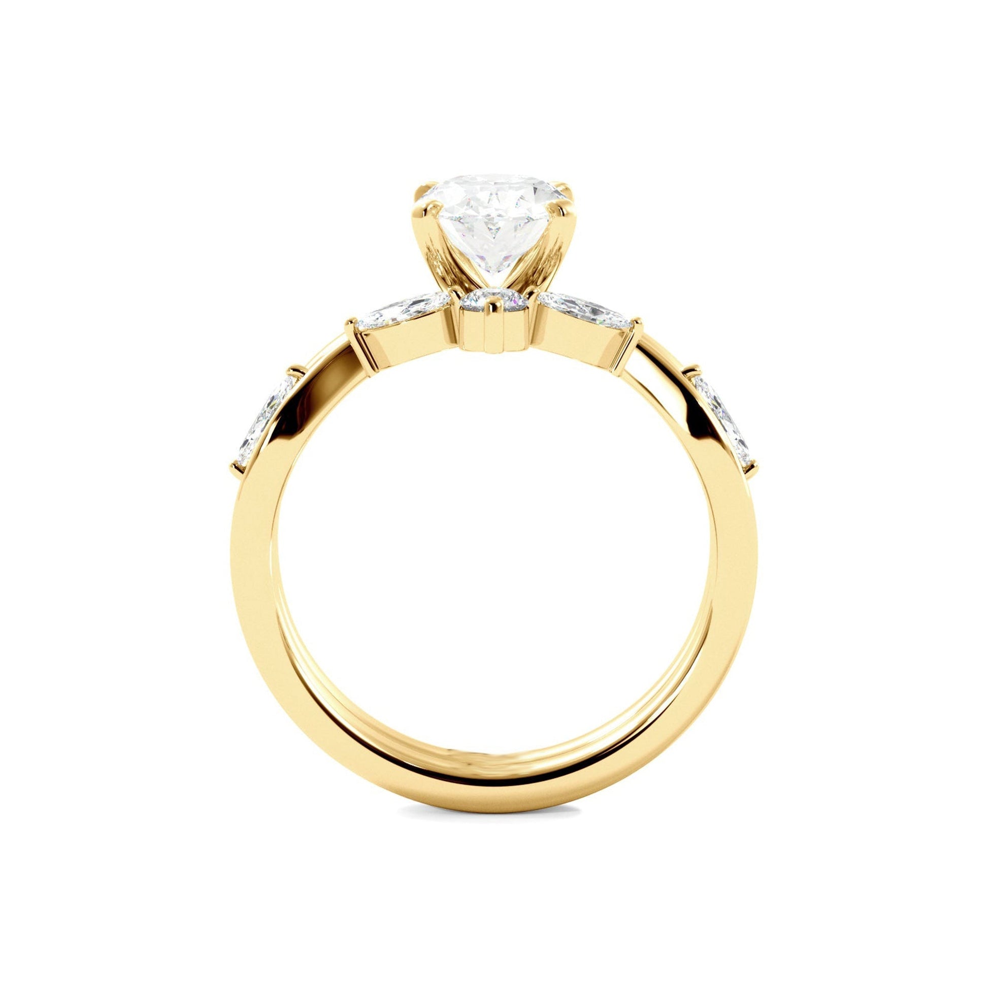 Solitaire Oval Diamond Ring With Marquise Floral Band - Carat Elara