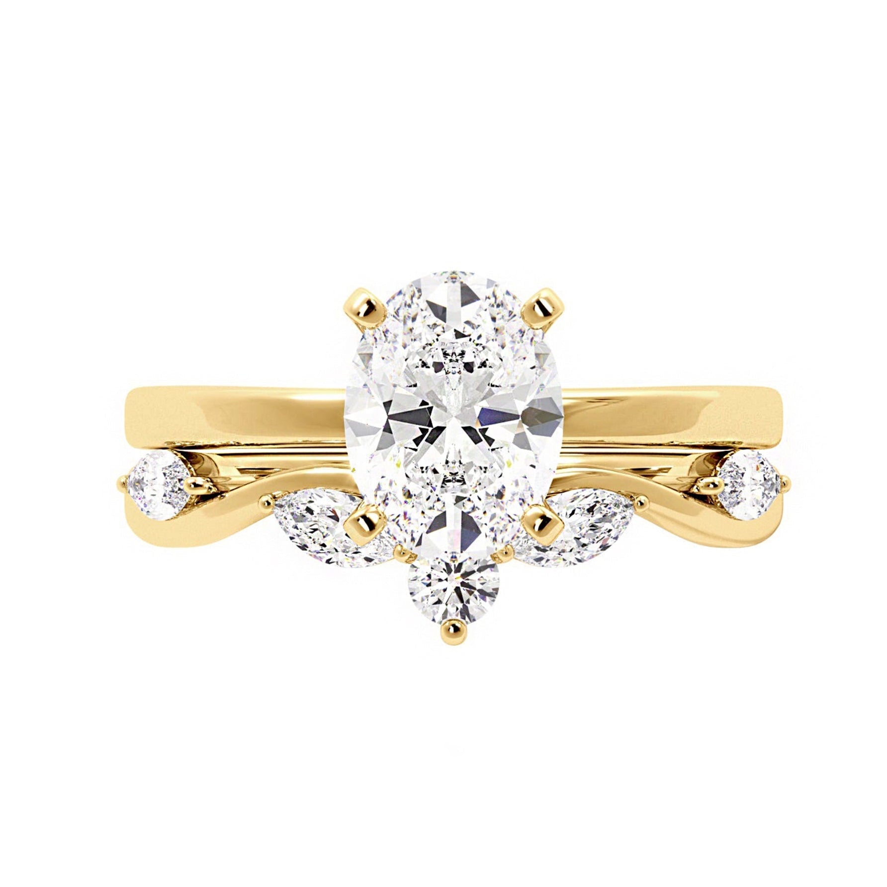 Solitaire Oval Diamond Ring With Marquise Floral Band - Carat Elara