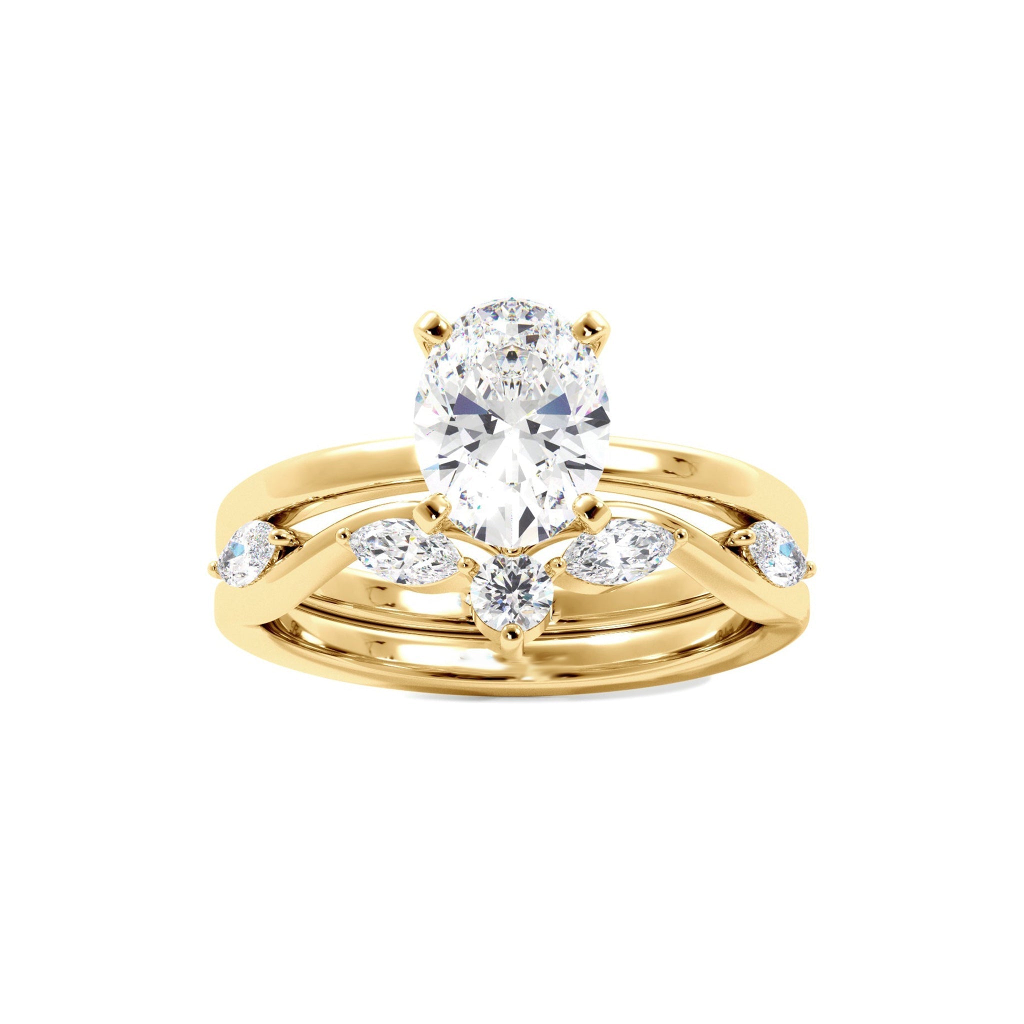 Solitaire Oval Diamond Ring With Marquise Floral Band - Carat Elara