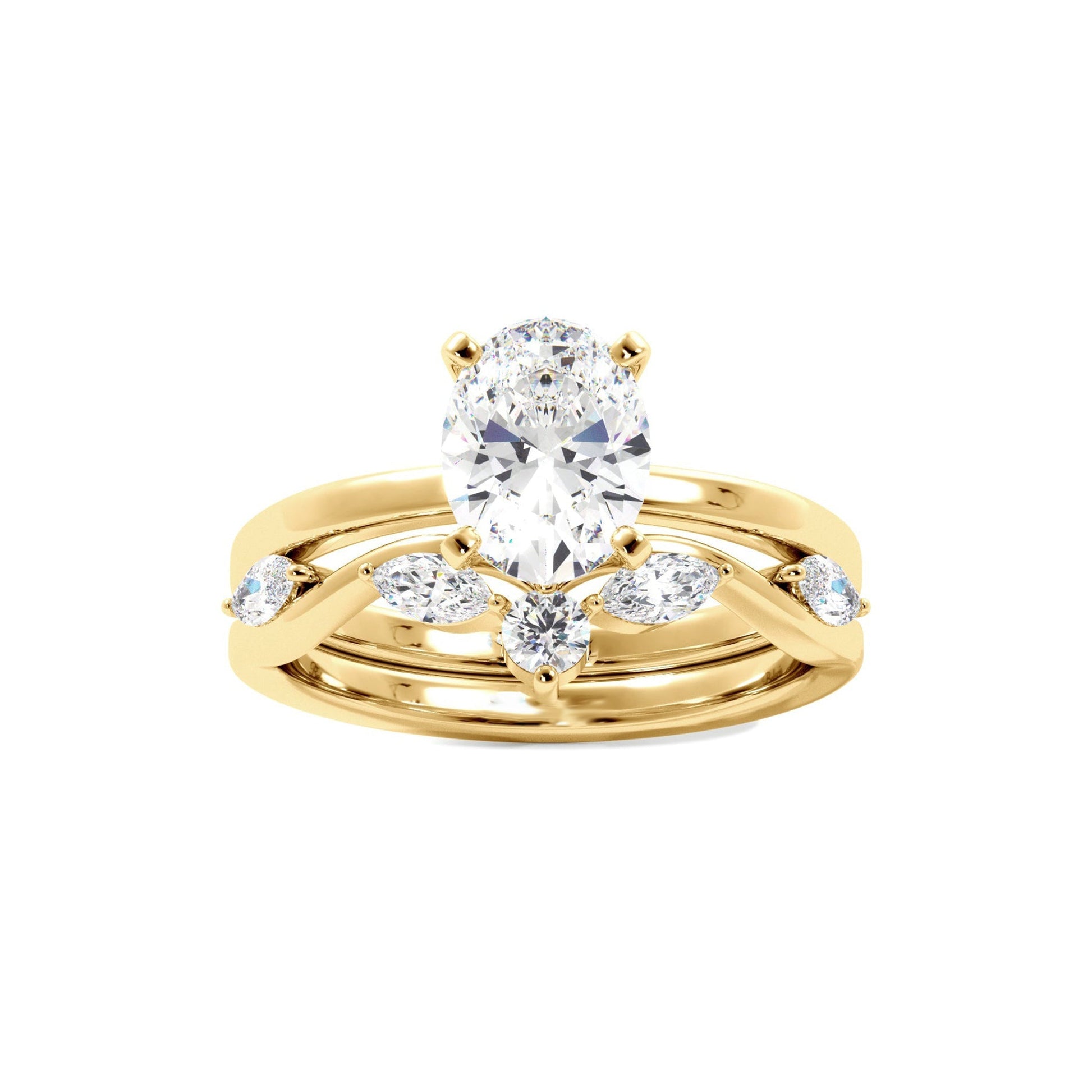 Solitaire Oval Diamond Ring With Marquise Floral Band - Carat Elara