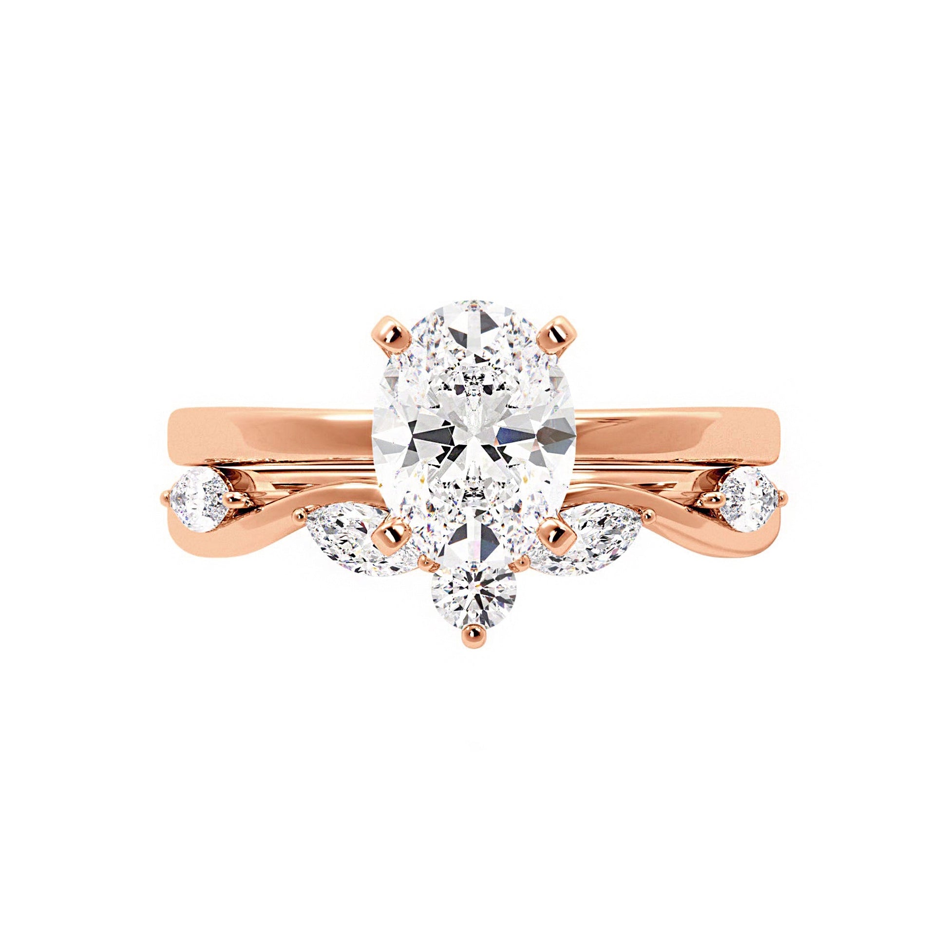 Solitaire Oval Diamond Ring With Marquise Floral Band - Carat Elara