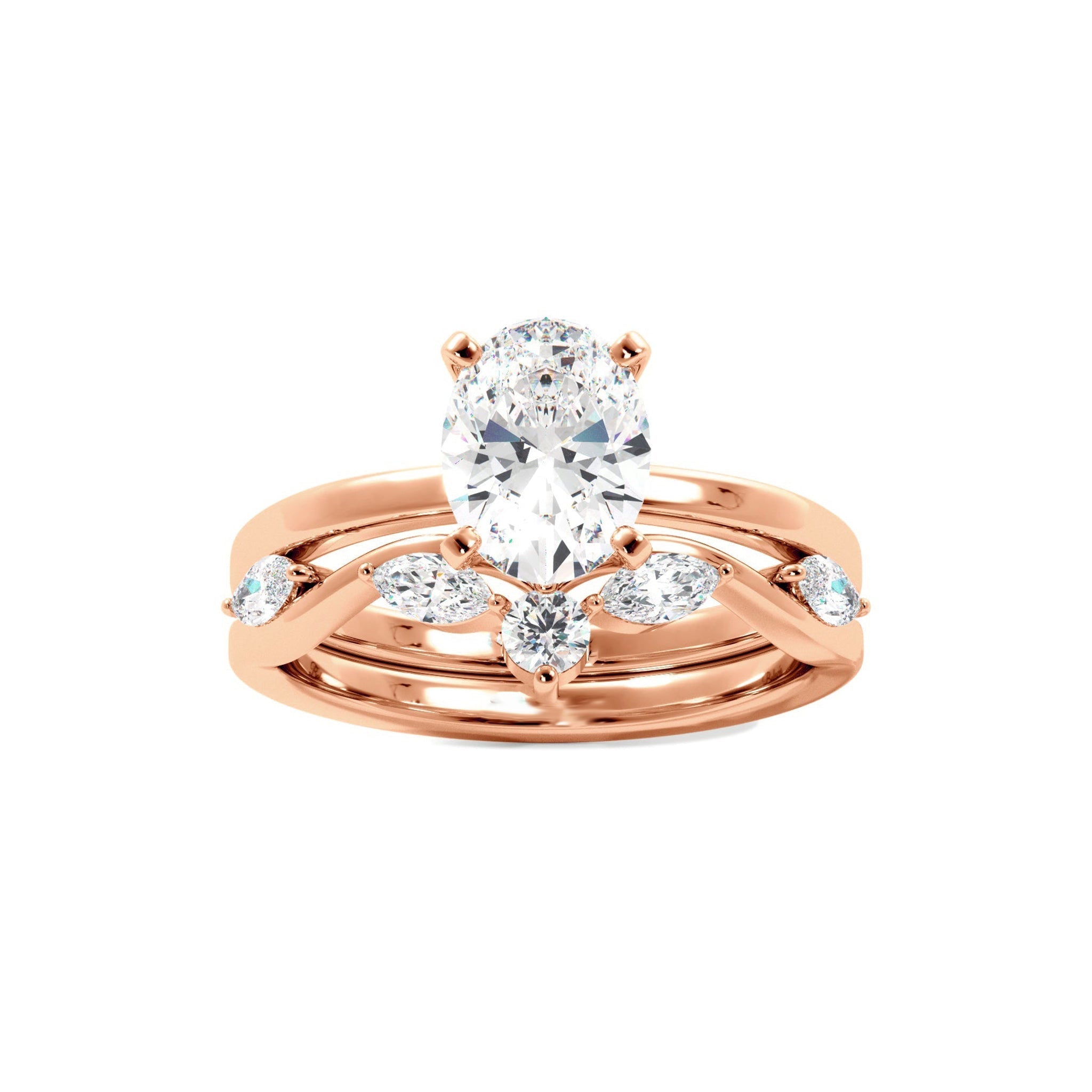 Solitaire Oval Diamond Ring With Marquise Floral Band - Carat Elara