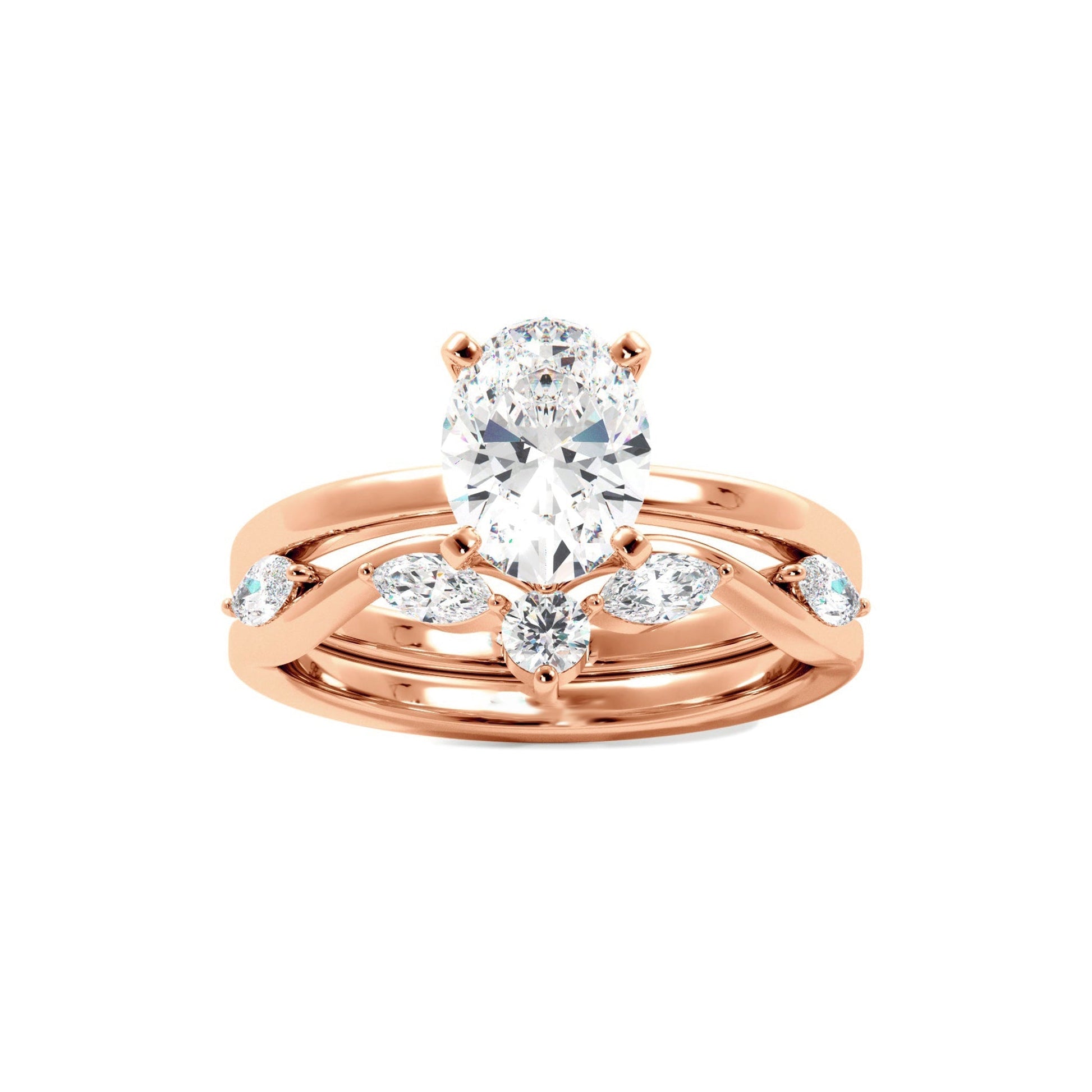 Solitaire Oval Diamond Ring With Marquise Floral Band - Carat Elara