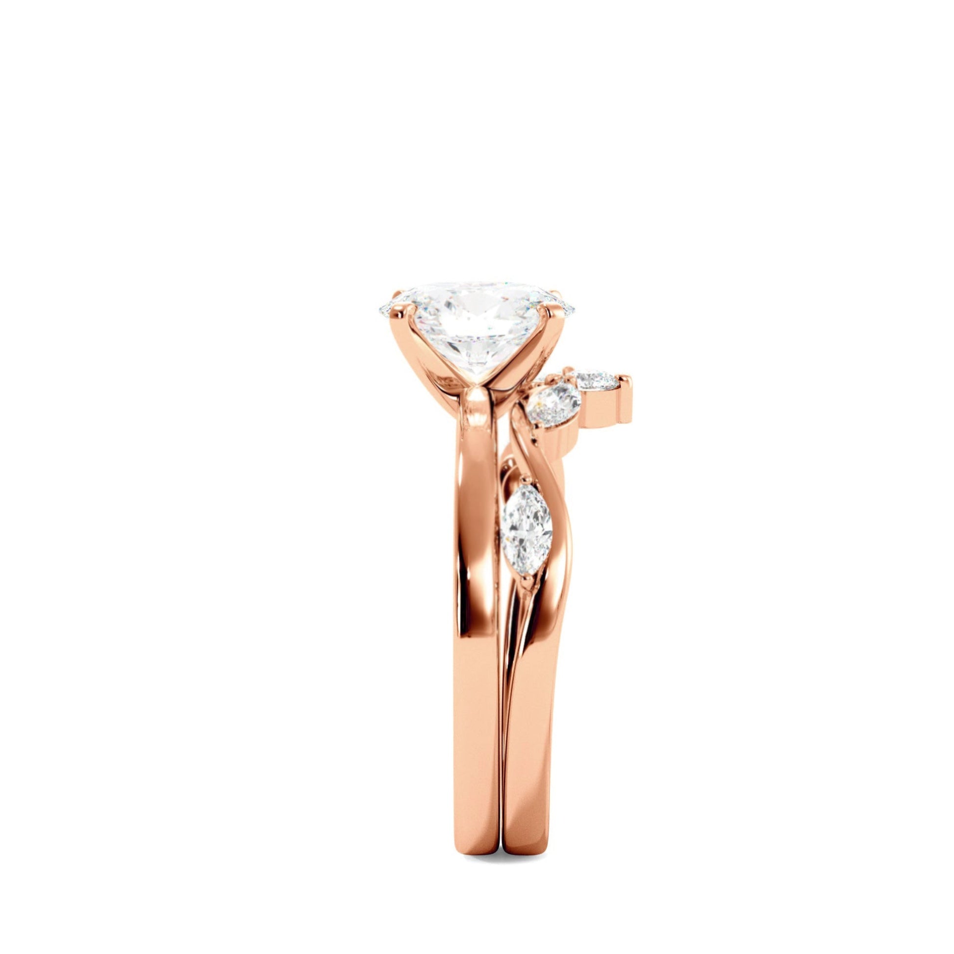 Solitaire Oval Diamond Ring With Marquise Floral Band - Carat Elara