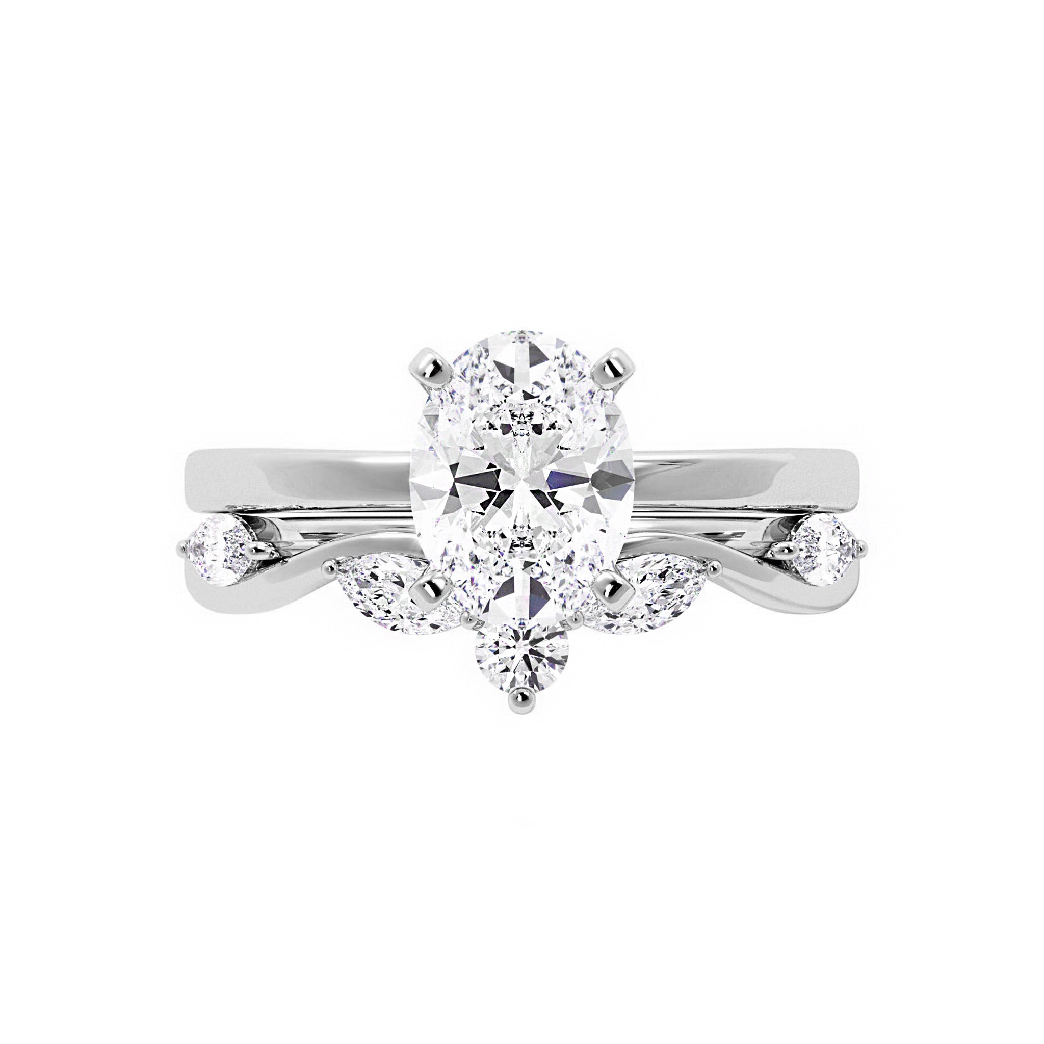 Solitaire Oval Diamond Ring With Marquise Floral Band - Carat Elara