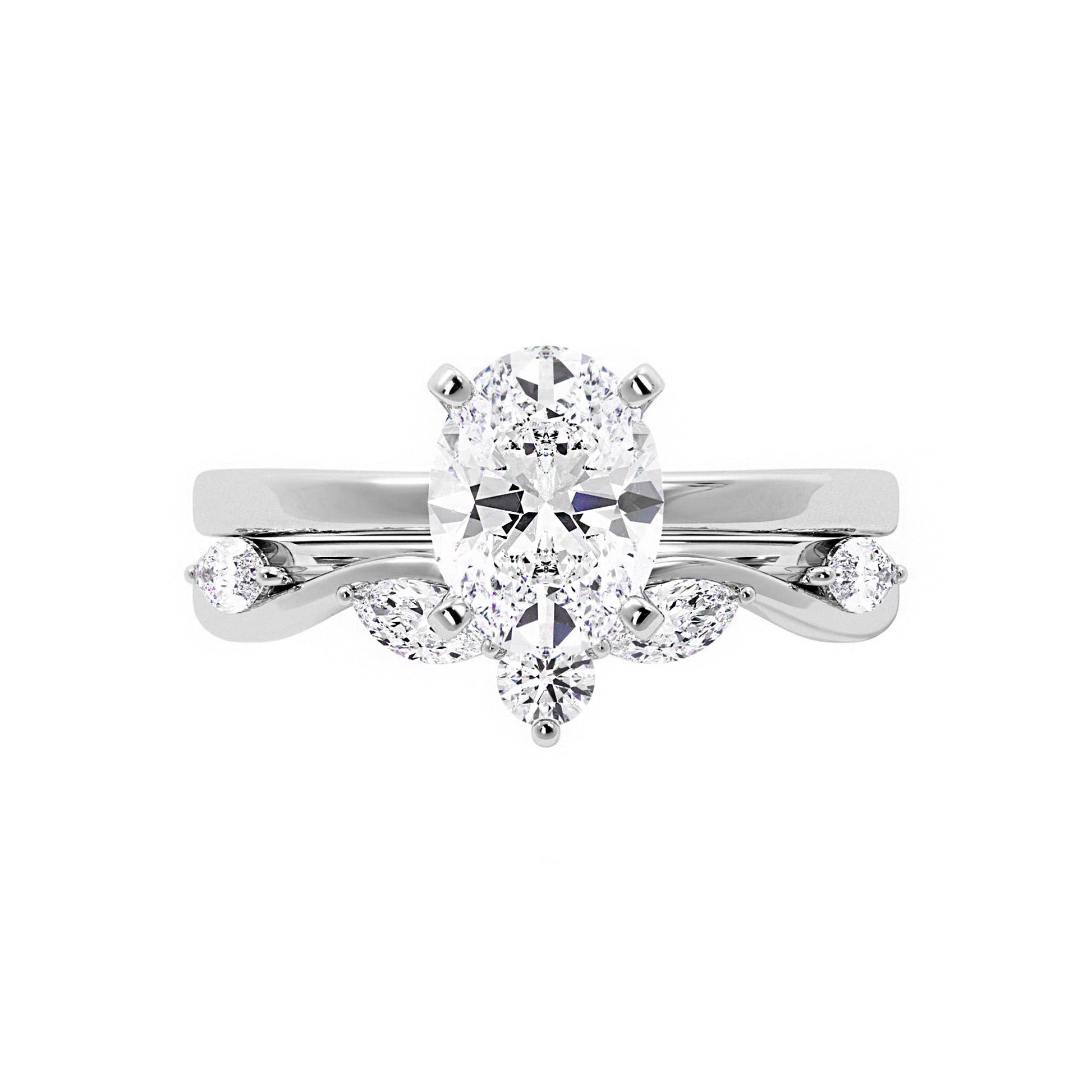 Solitaire Oval Diamond Ring With Marquise Floral Band - Carat Elara