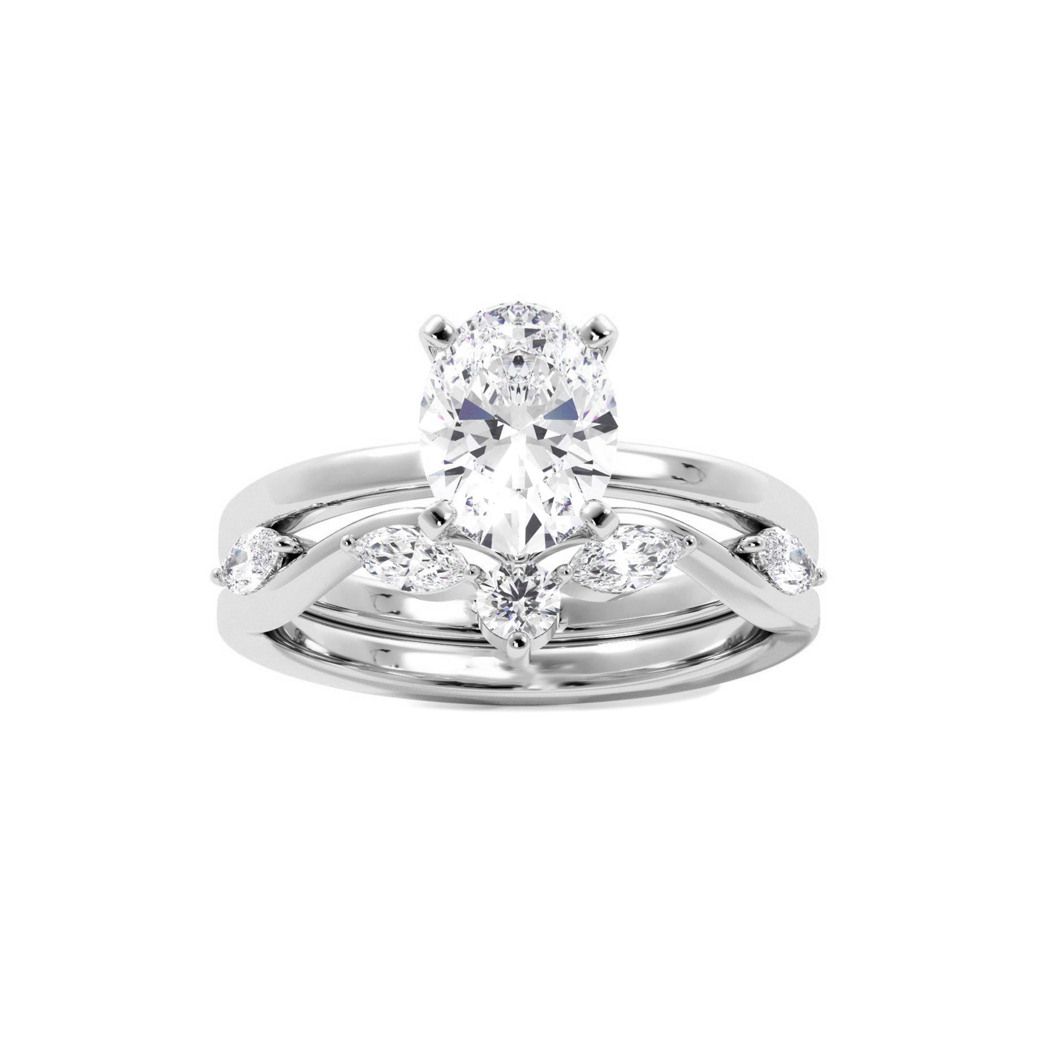 Solitaire Oval Diamond Ring With Marquise Floral Band - Carat Elara
