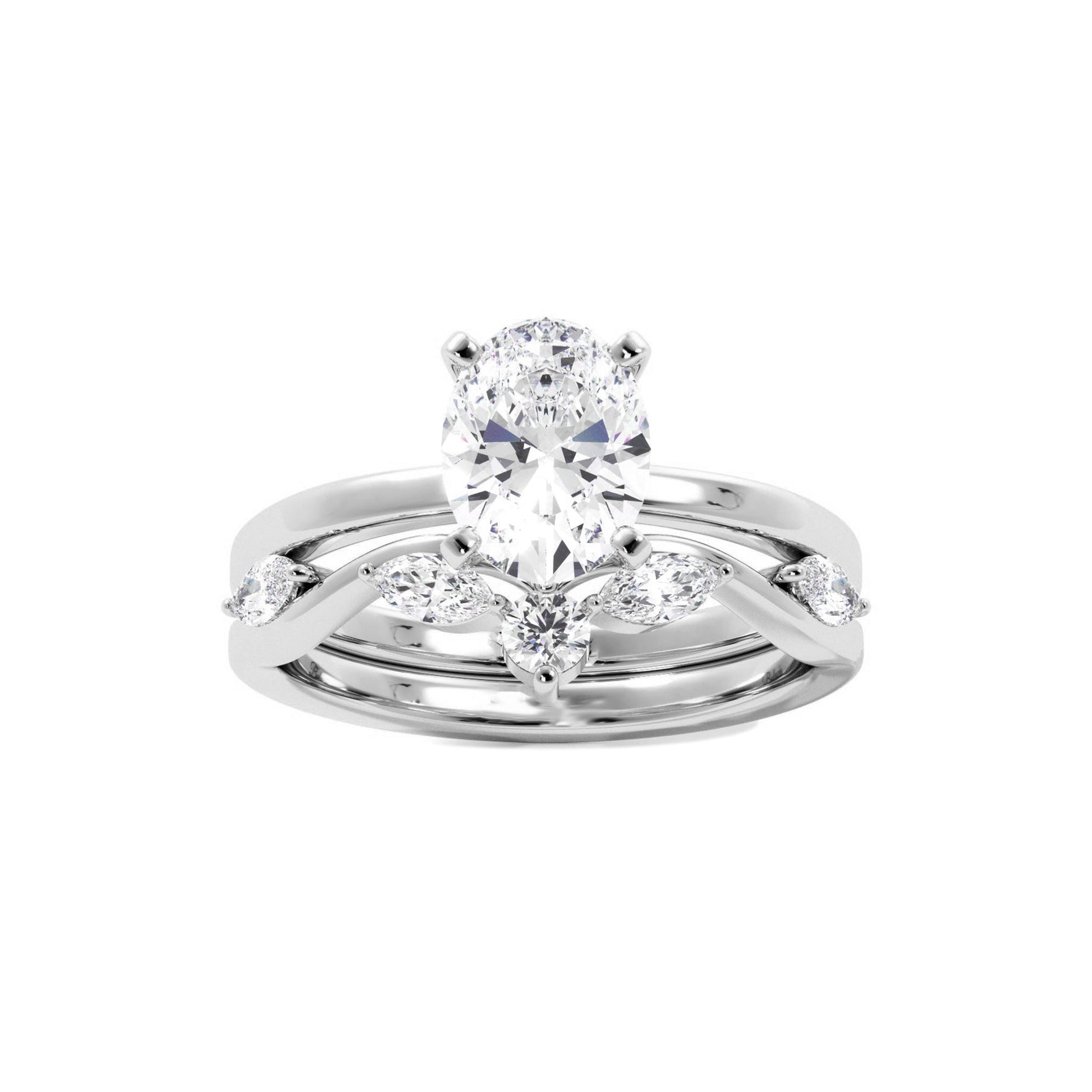 Solitaire Oval Diamond Ring With Marquise Floral Band - Carat Elara