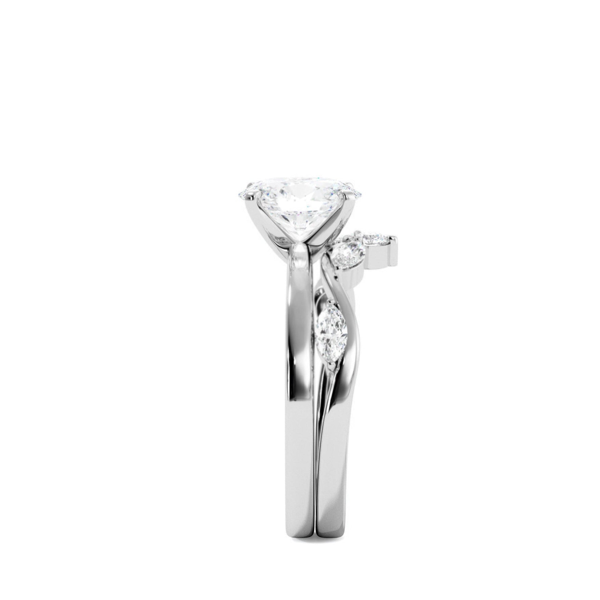 Solitaire Oval Diamond Ring With Marquise Floral Band - Carat Elara