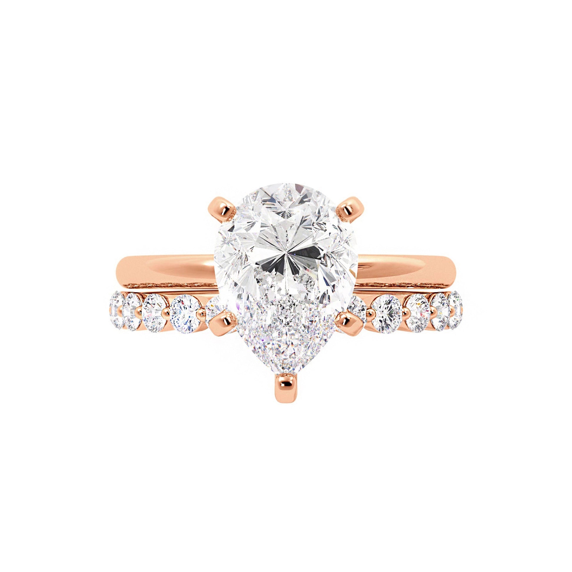 Tear Drop Shaped Moissanite Engagement Ring Set - Carat Elara
