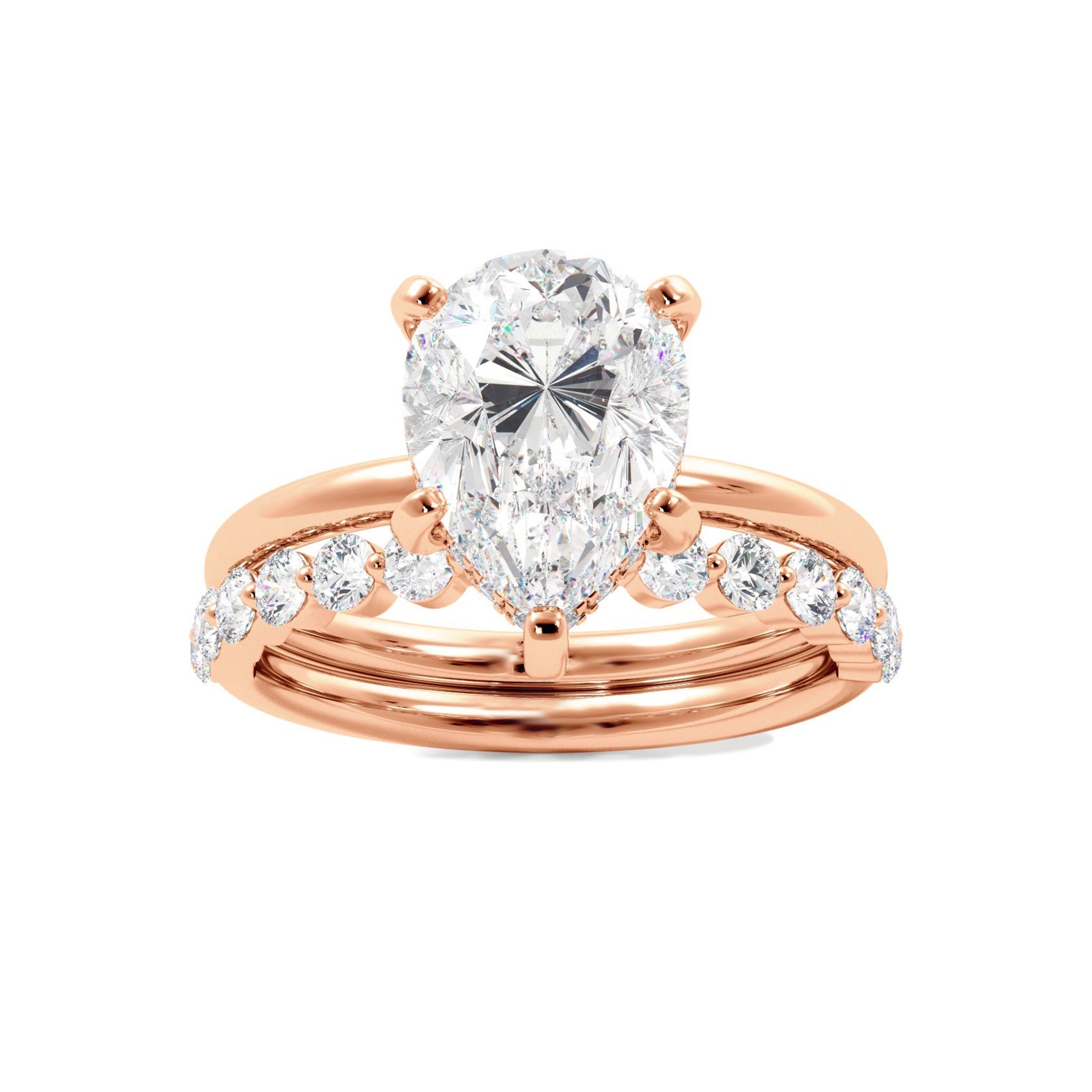 Tear Drop Shaped Moissanite Engagement Ring Set - Carat Elara