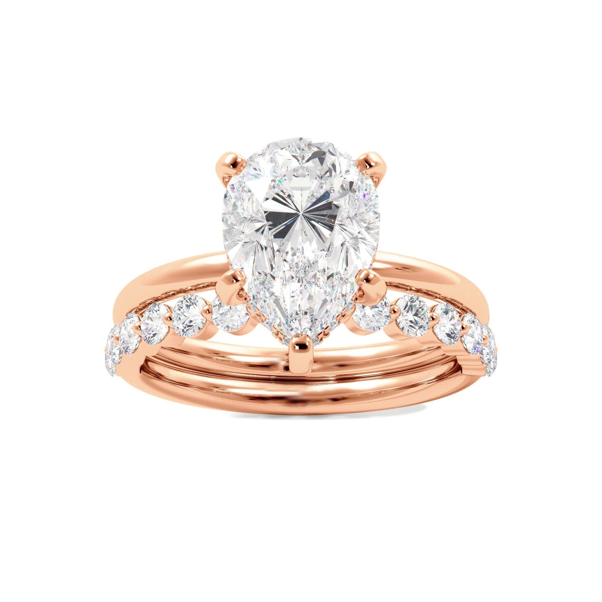 Tear Drop Shaped Moissanite Engagement Ring Set - Carat Elara