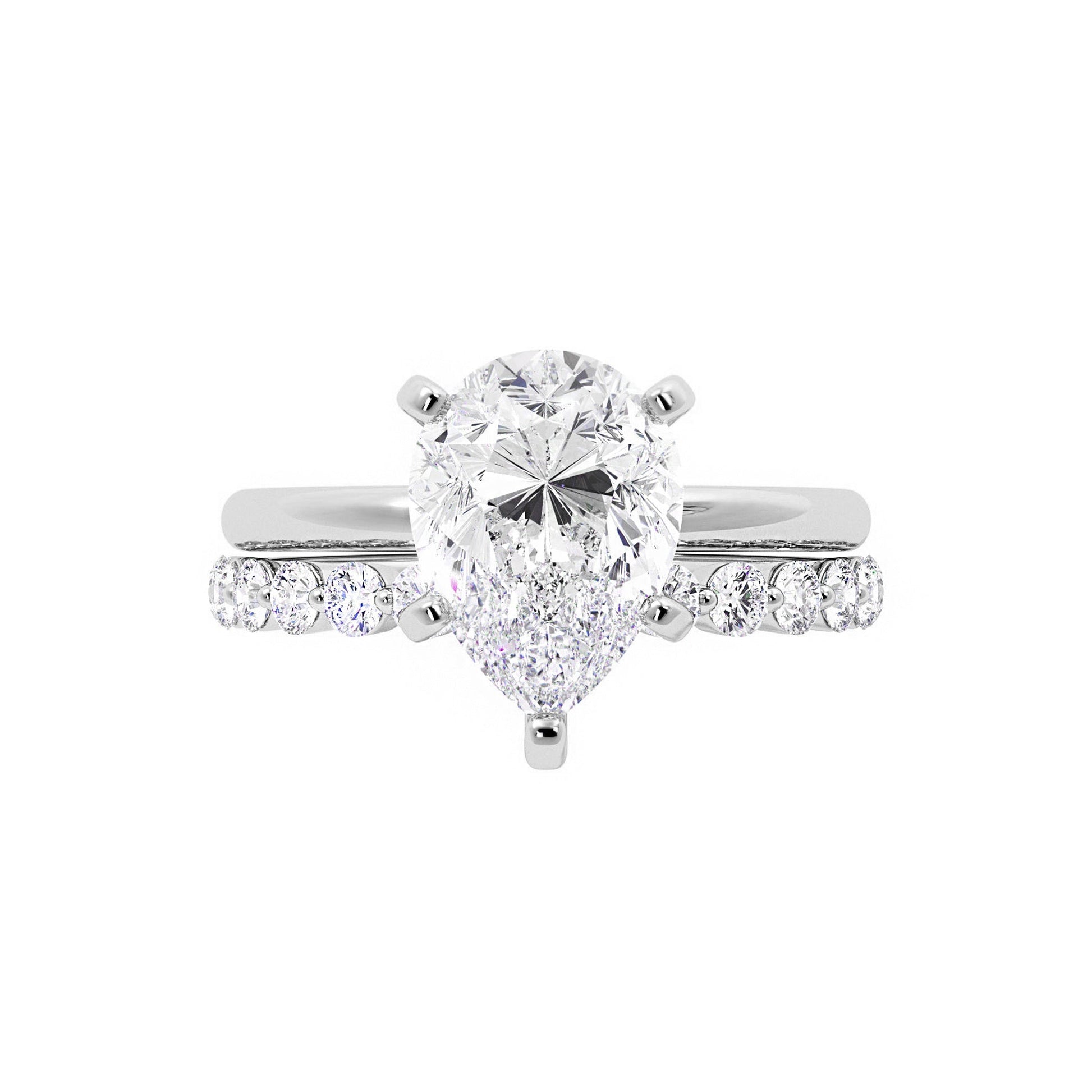 Tear Drop Shaped Moissanite Engagement Ring Set - Carat Elara