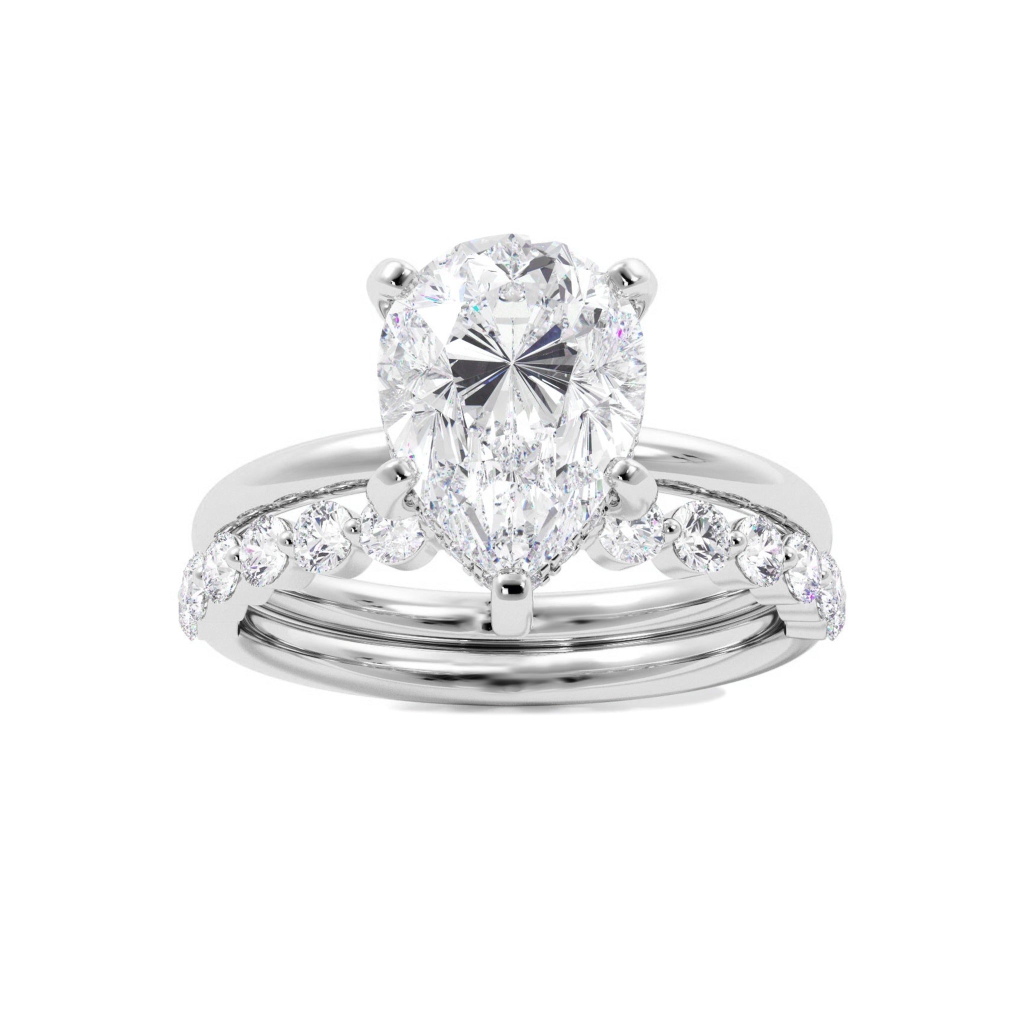Tear Drop Shaped Moissanite Engagement Ring Set - Carat Elara