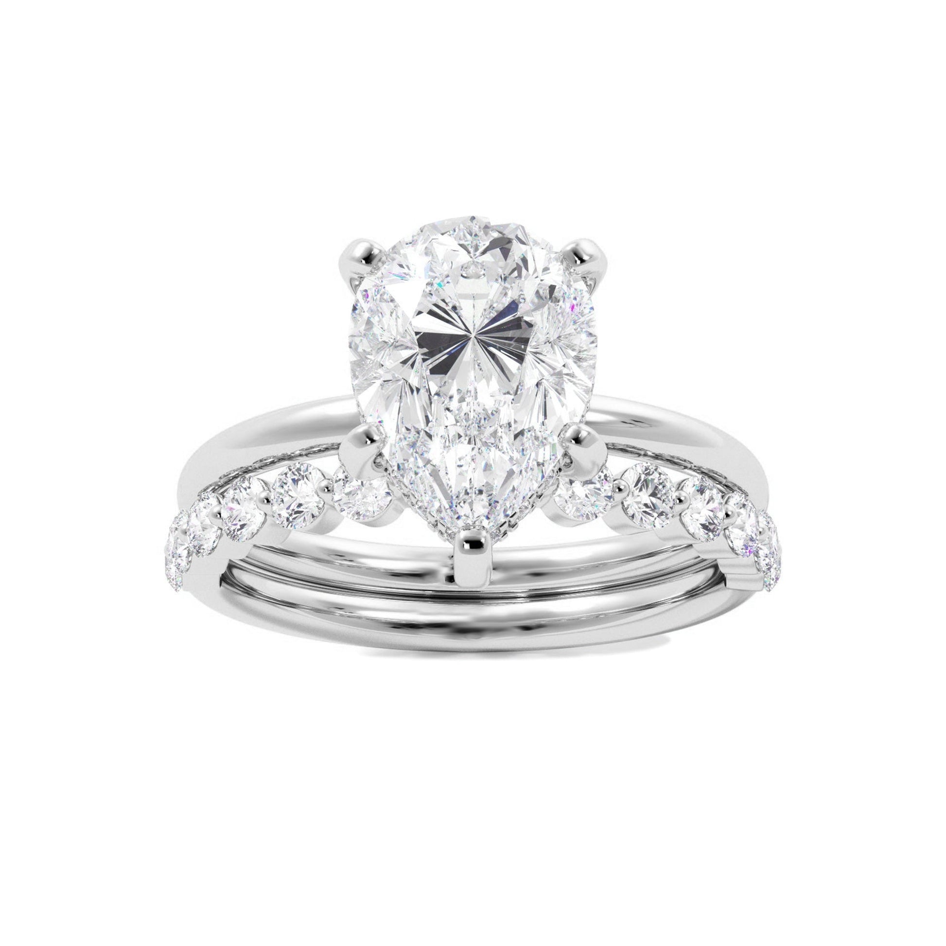 Tear Drop Shaped Moissanite Engagement Ring Set - Carat Elara