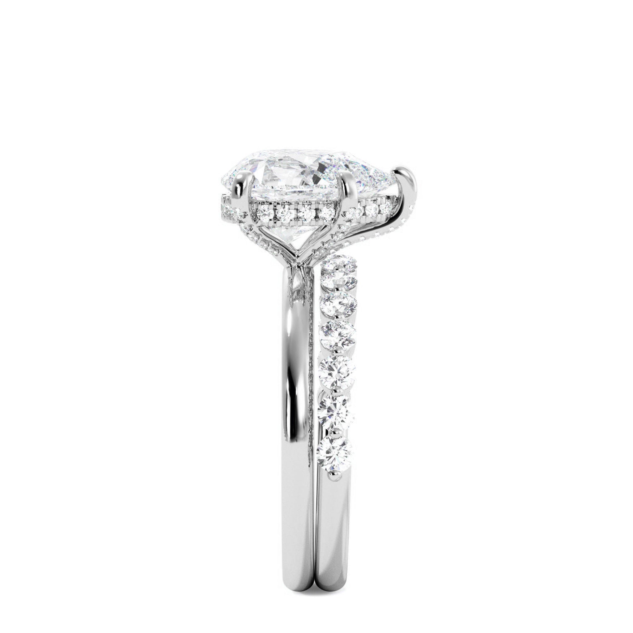 Tear Drop Shaped Moissanite Engagement Ring Set - Carat Elara