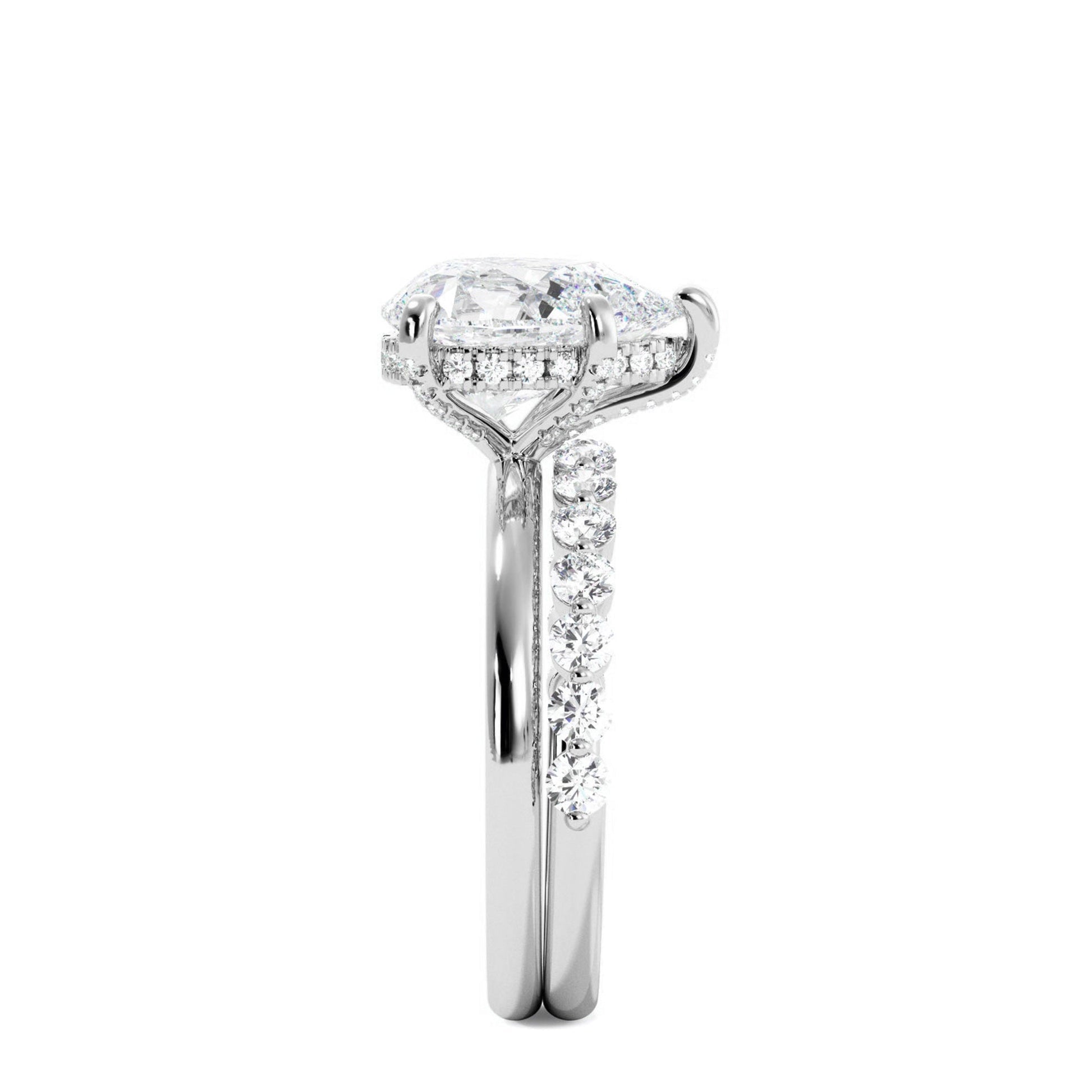 Tear Drop Shaped Moissanite Engagement Ring Set - Carat Elara