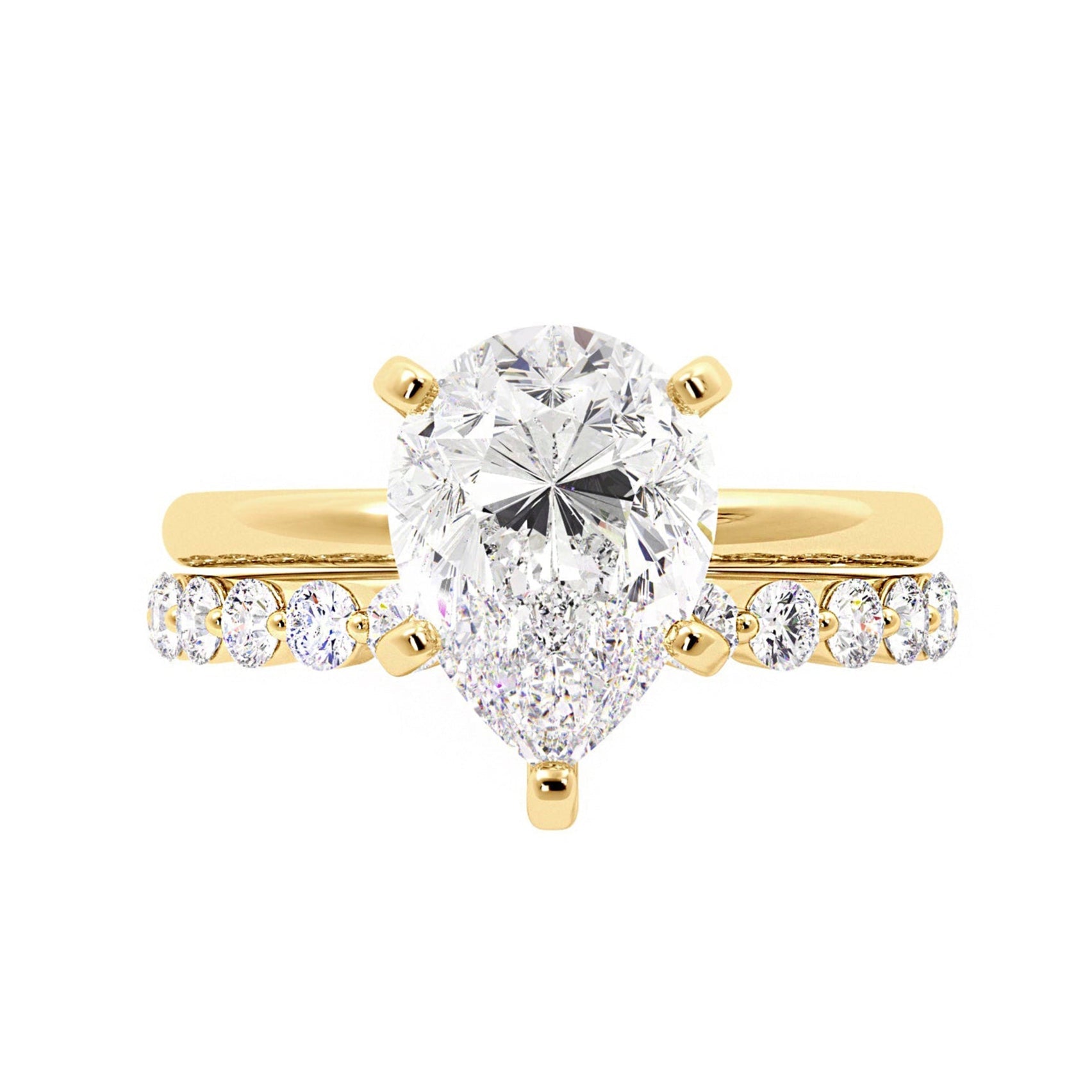 Tear Drop Shaped Moissanite Engagement Ring Set - Carat Elara