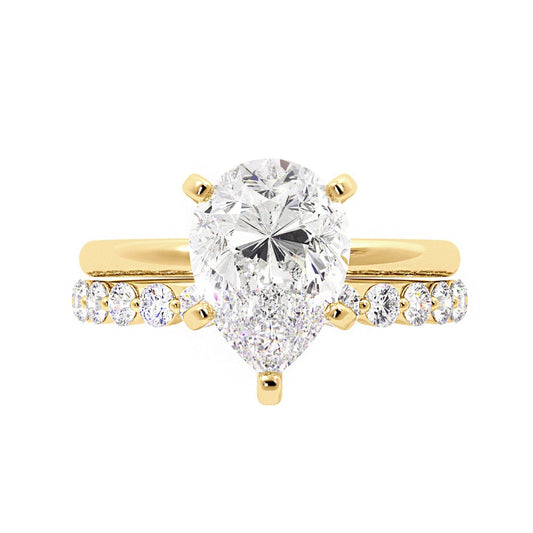 Tear Drop Shaped Moissanite Engagement Ring Set - Carat Elara