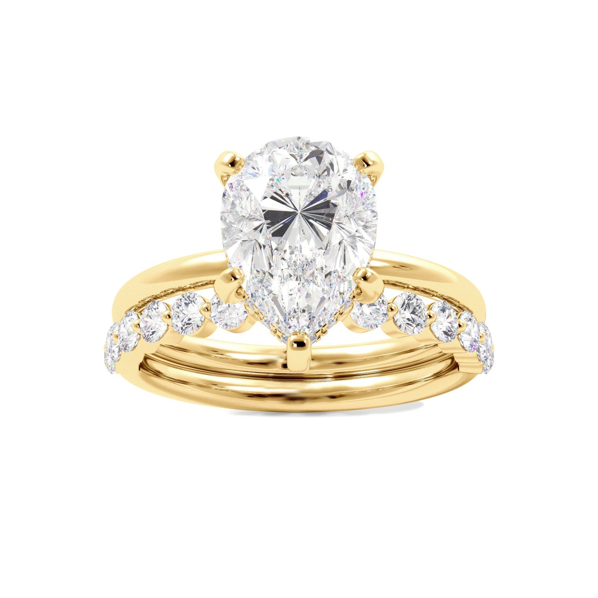 Tear Drop Shaped Moissanite Engagement Ring Set - Carat Elara