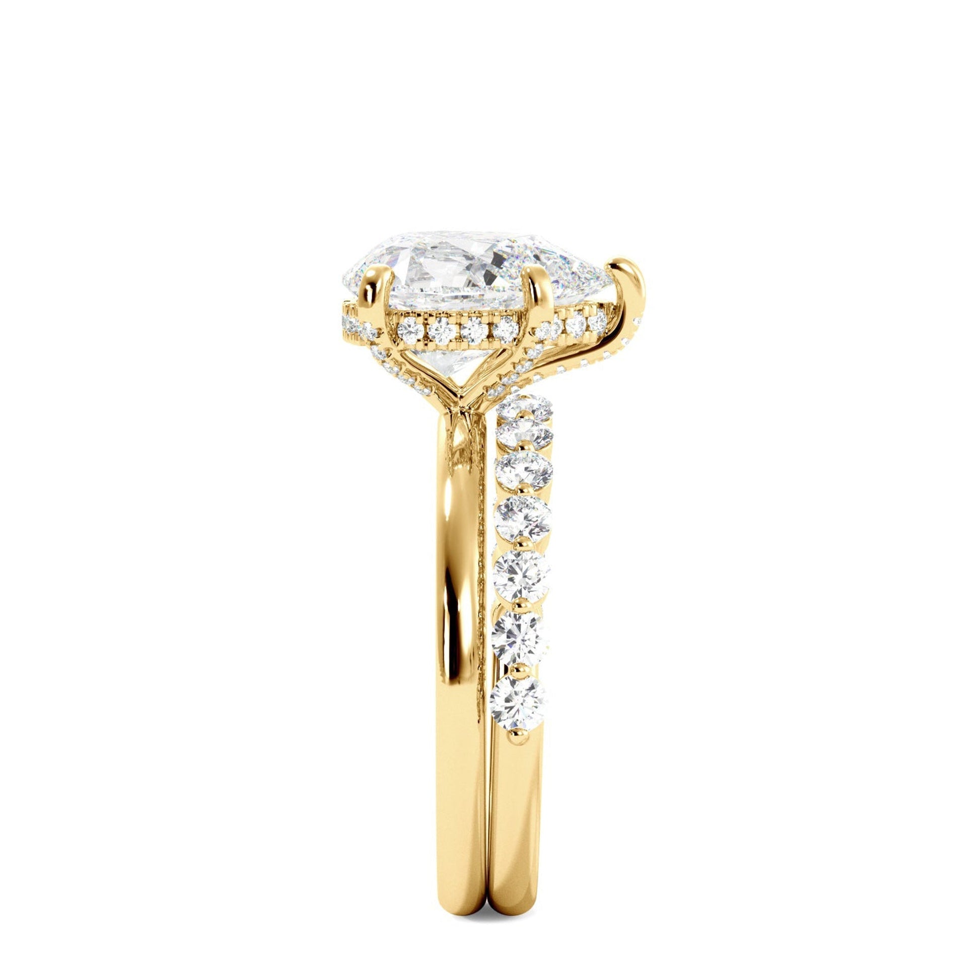 Tear Drop Shaped Moissanite Engagement Ring Set - Carat Elara