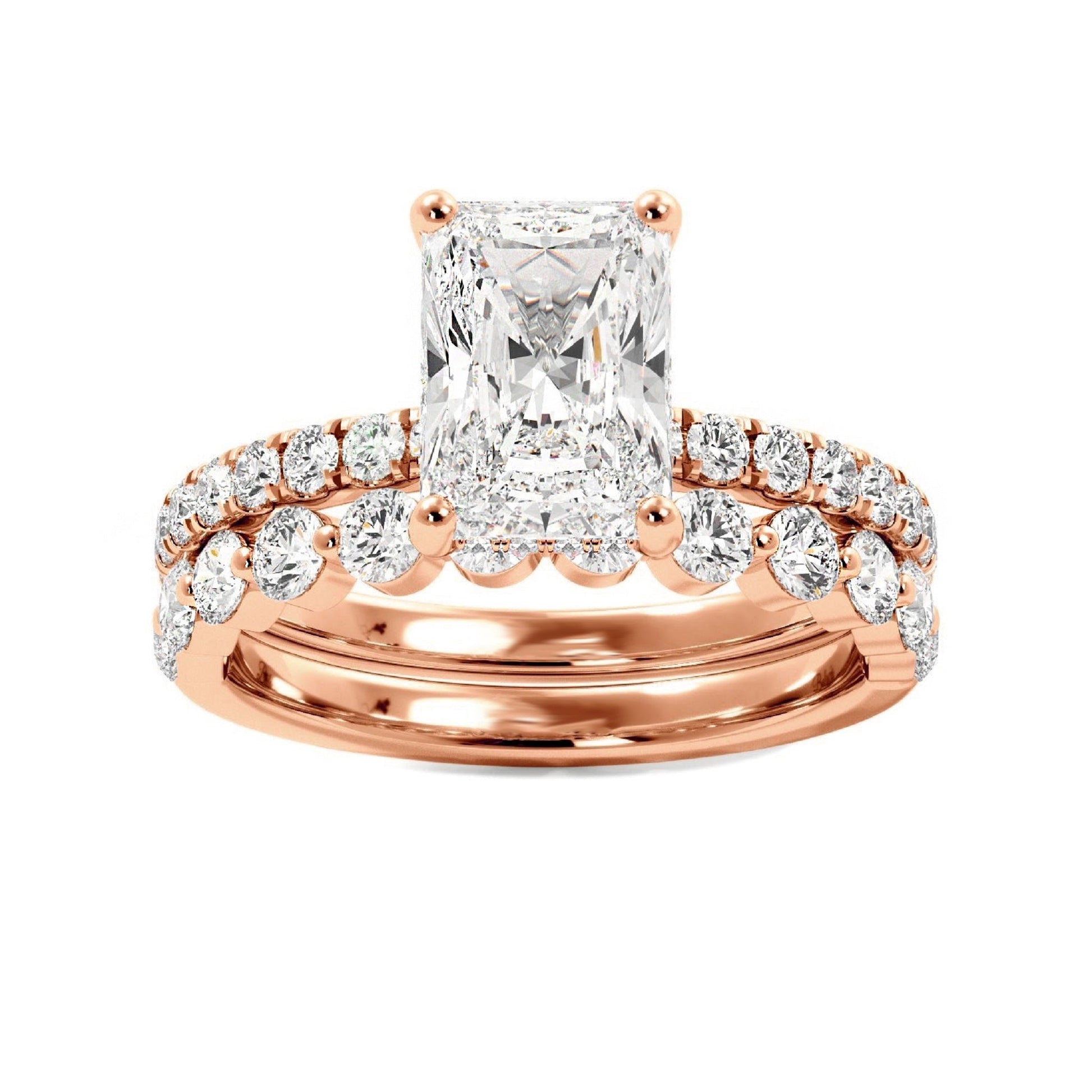Radiant Engagement Ring with Floating Bubble Wedding Band - Carat Elara