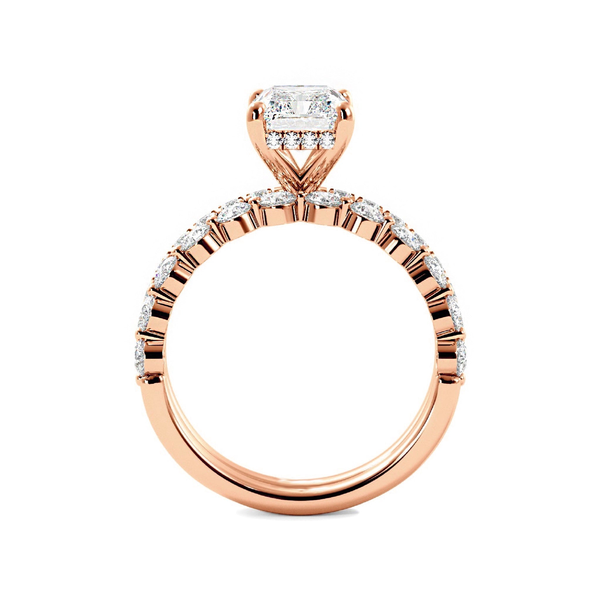 Radiant Engagement Ring with Floating Bubble Wedding Band - Carat Elara