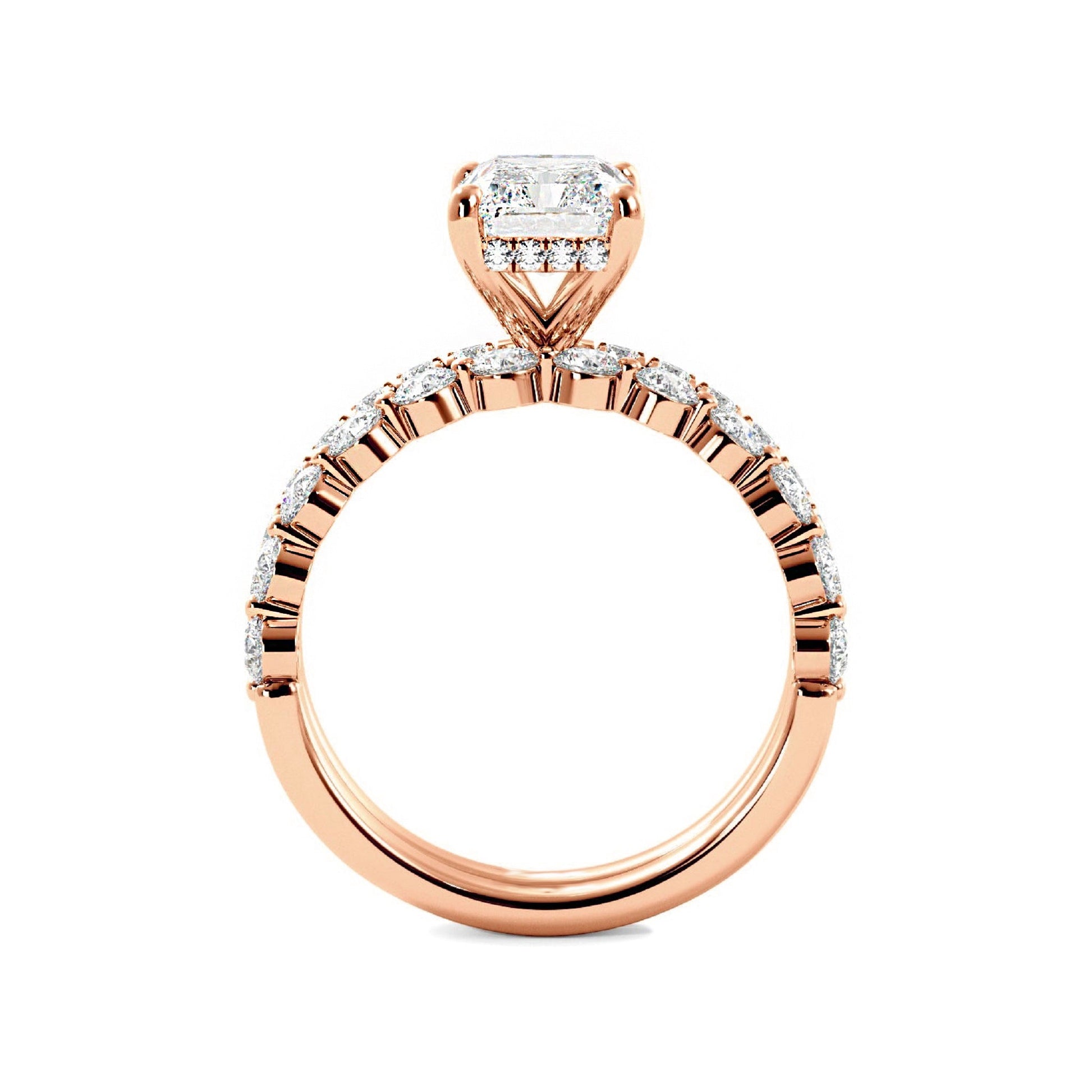 Radiant Engagement Ring with Floating Bubble Wedding Band - Carat Elara