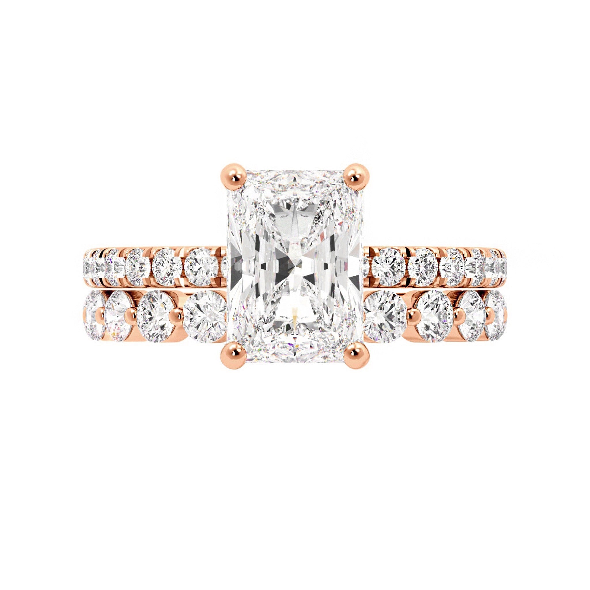 Radiant Engagement Ring with Floating Bubble Wedding Band - Carat Elara