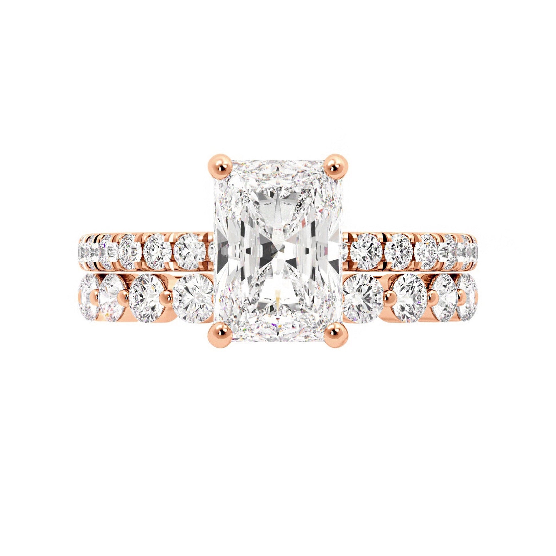 Radiant Engagement Ring with Floating Bubble Wedding Band - Carat Elara