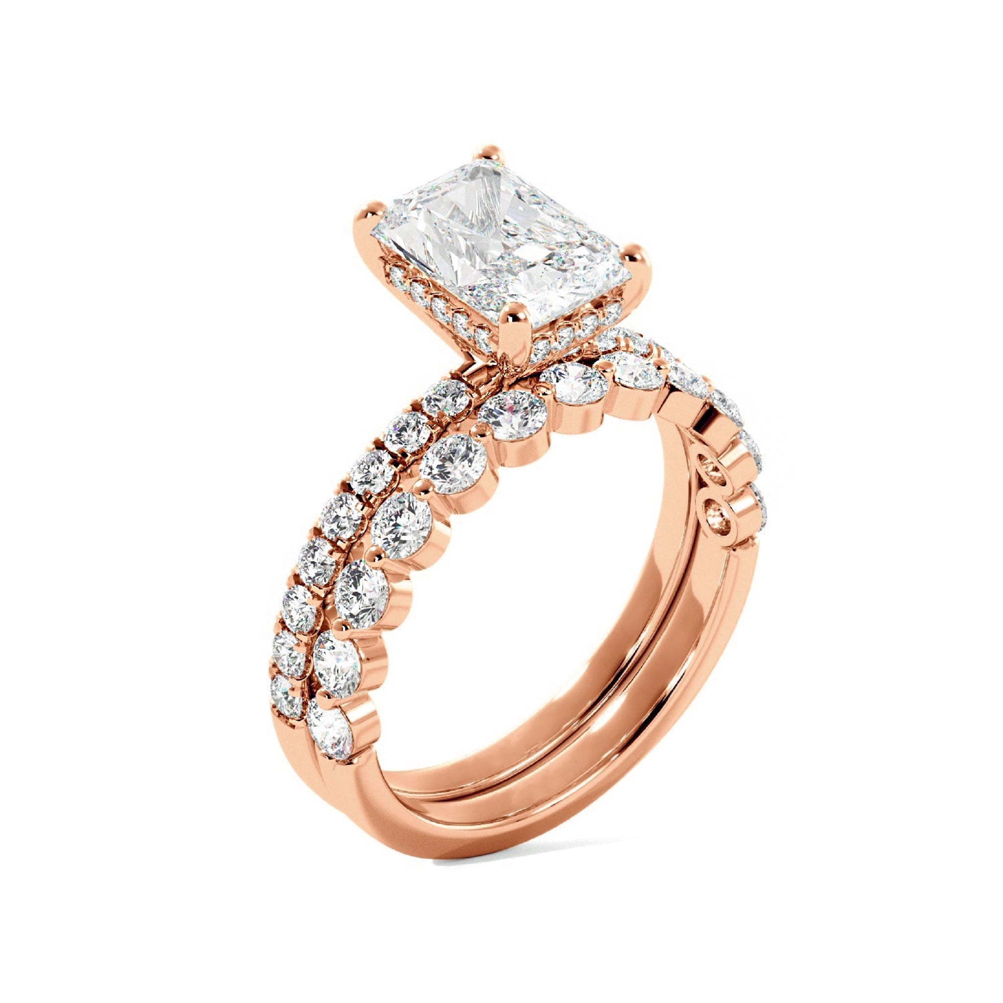 Radiant Engagement Ring with Floating Bubble Wedding Band - Carat Elara