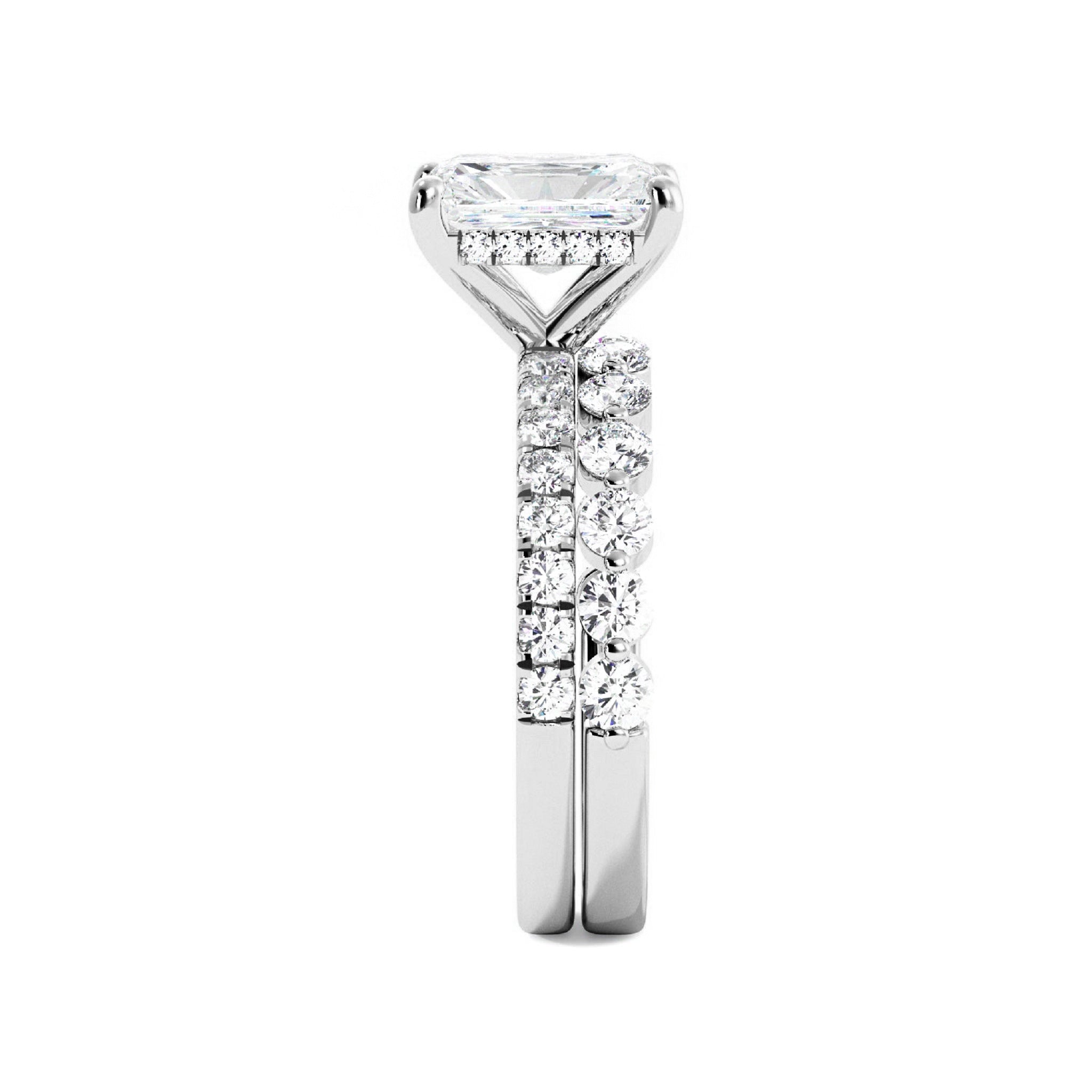 Radiant Engagement Ring with Floating Bubble Wedding Band - Carat Elara