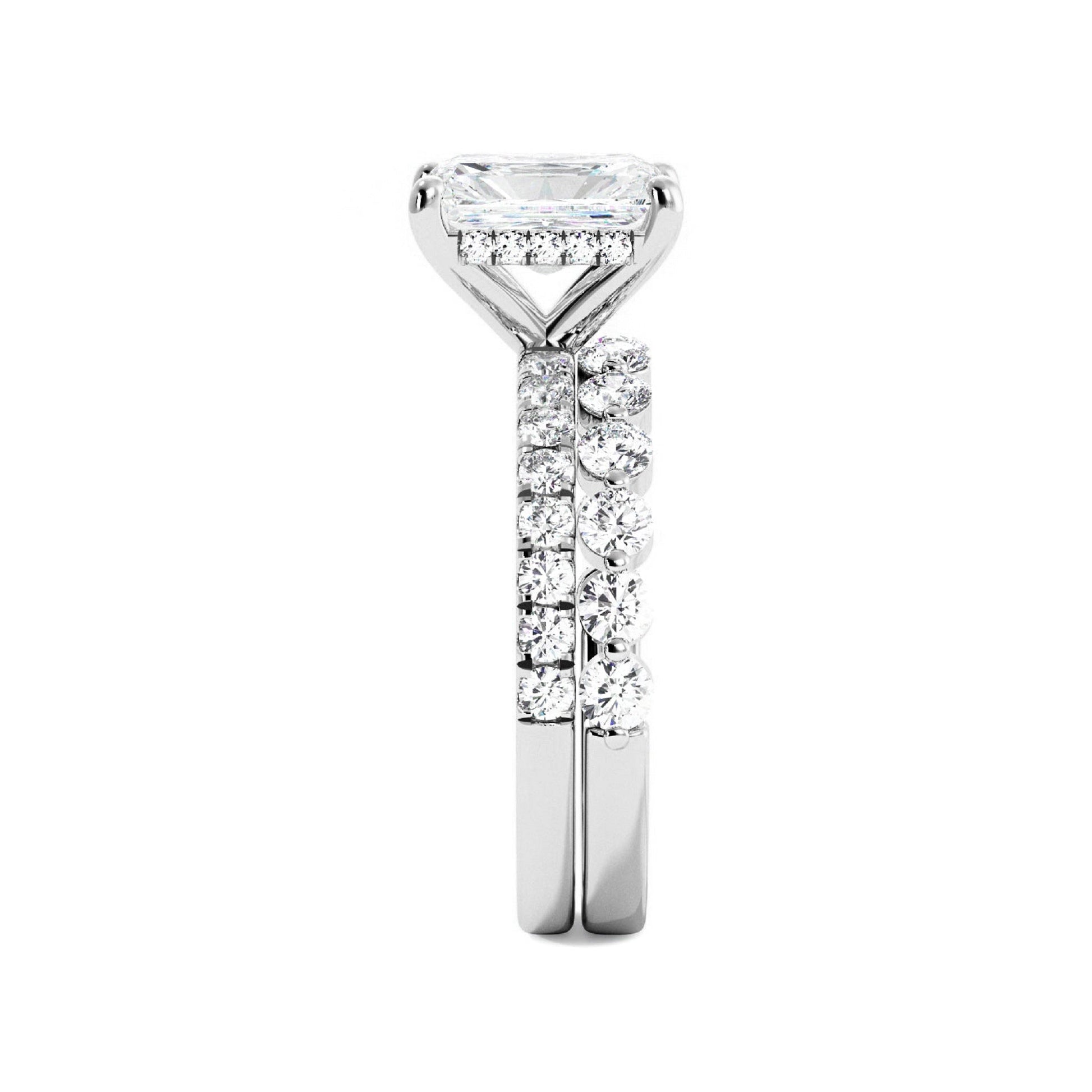 Radiant Engagement Ring with Floating Bubble Wedding Band - Carat Elara