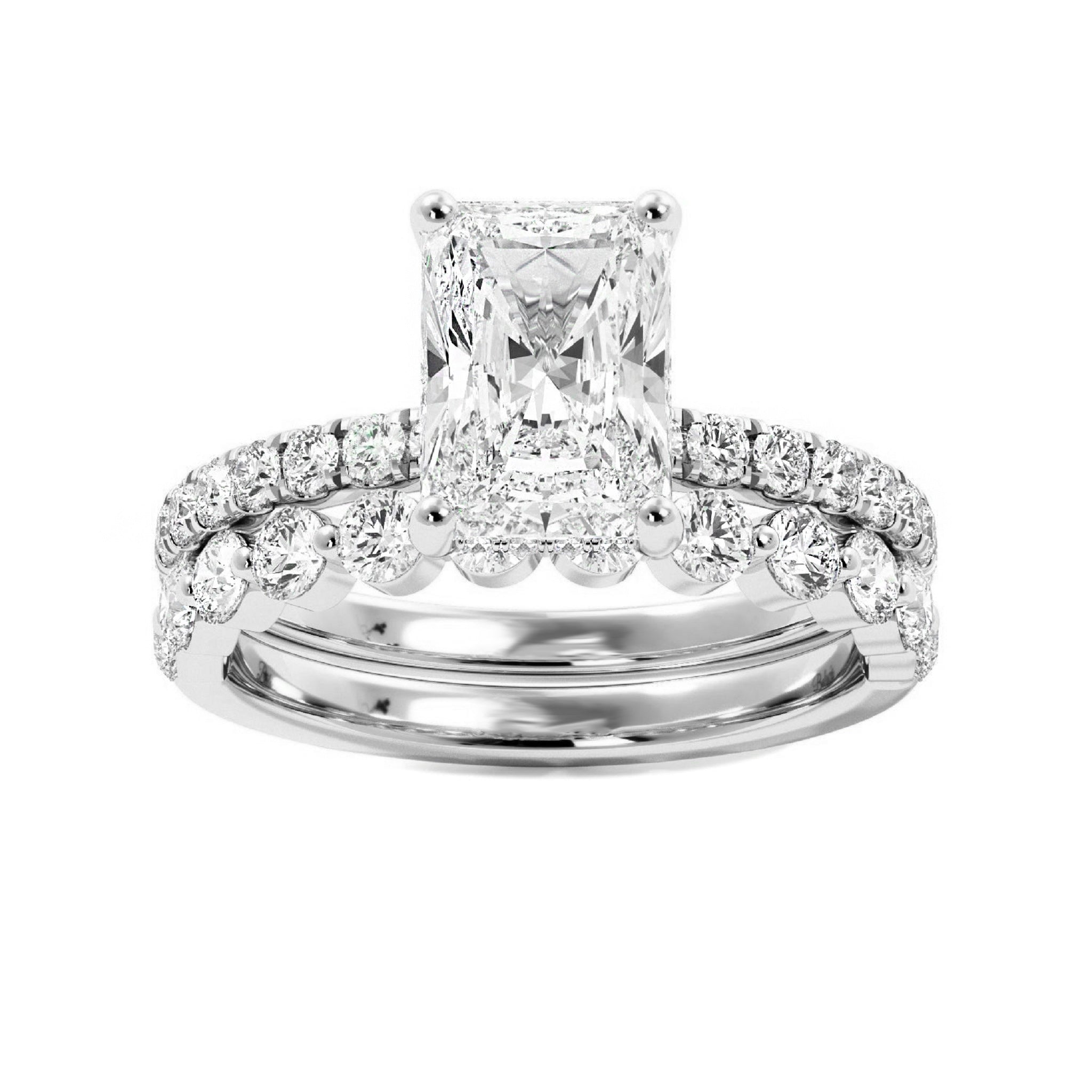 Radiant Engagement Ring with Floating Bubble Wedding Band - Carat Elara