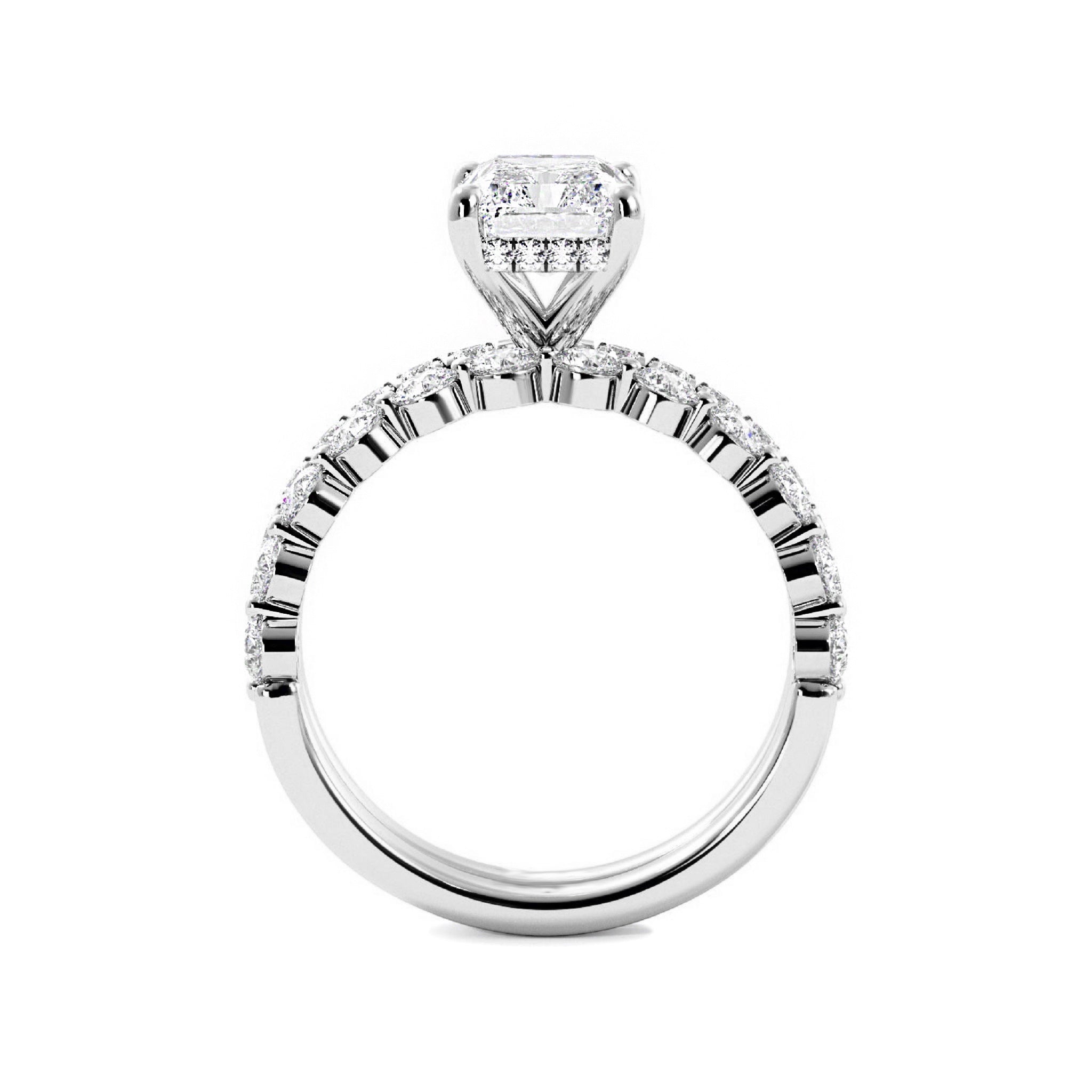 Radiant Engagement Ring with Floating Bubble Wedding Band - Carat Elara