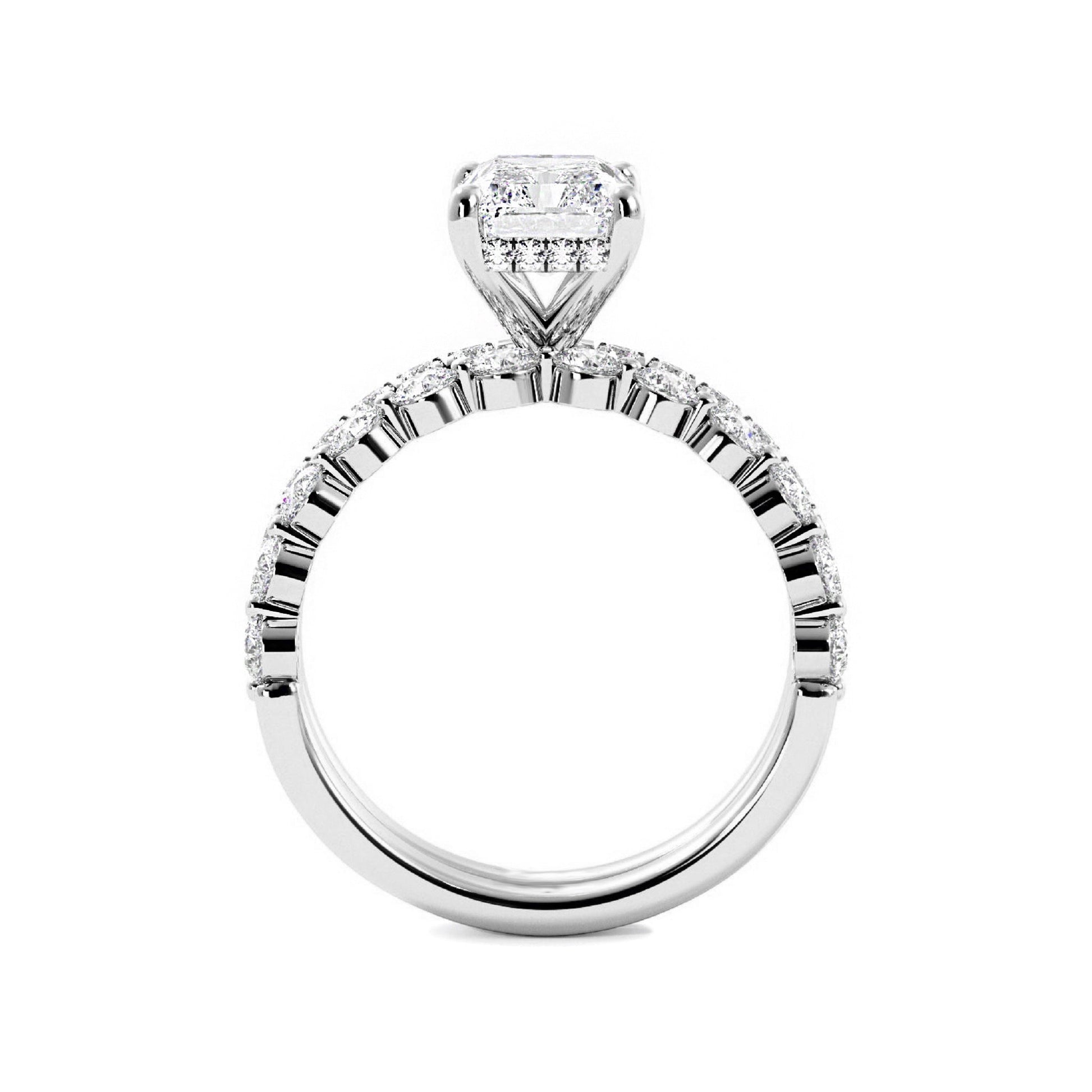 Radiant Engagement Ring with Floating Bubble Wedding Band - Carat Elara