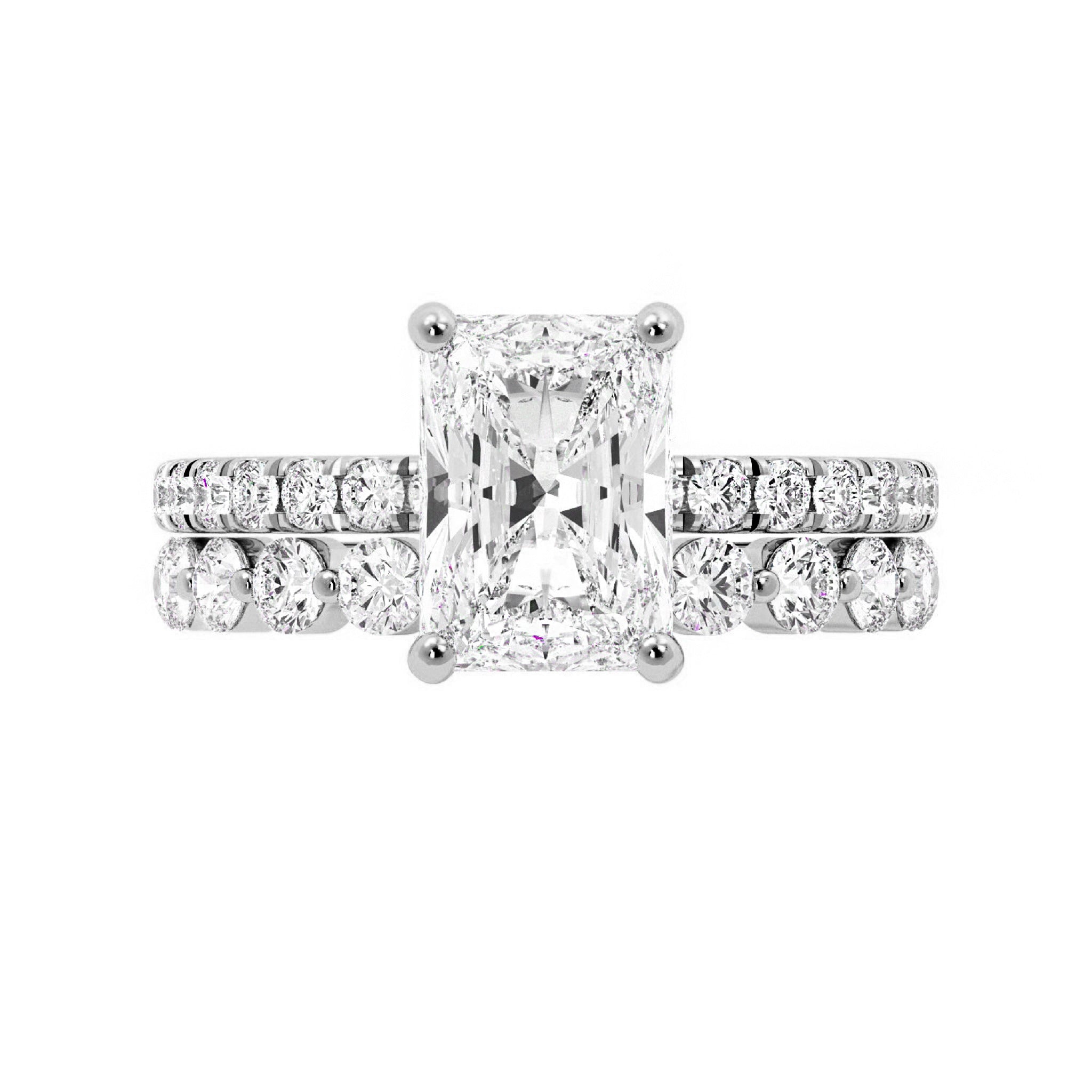 Radiant Engagement Ring with Floating Bubble Wedding Band - Carat Elara