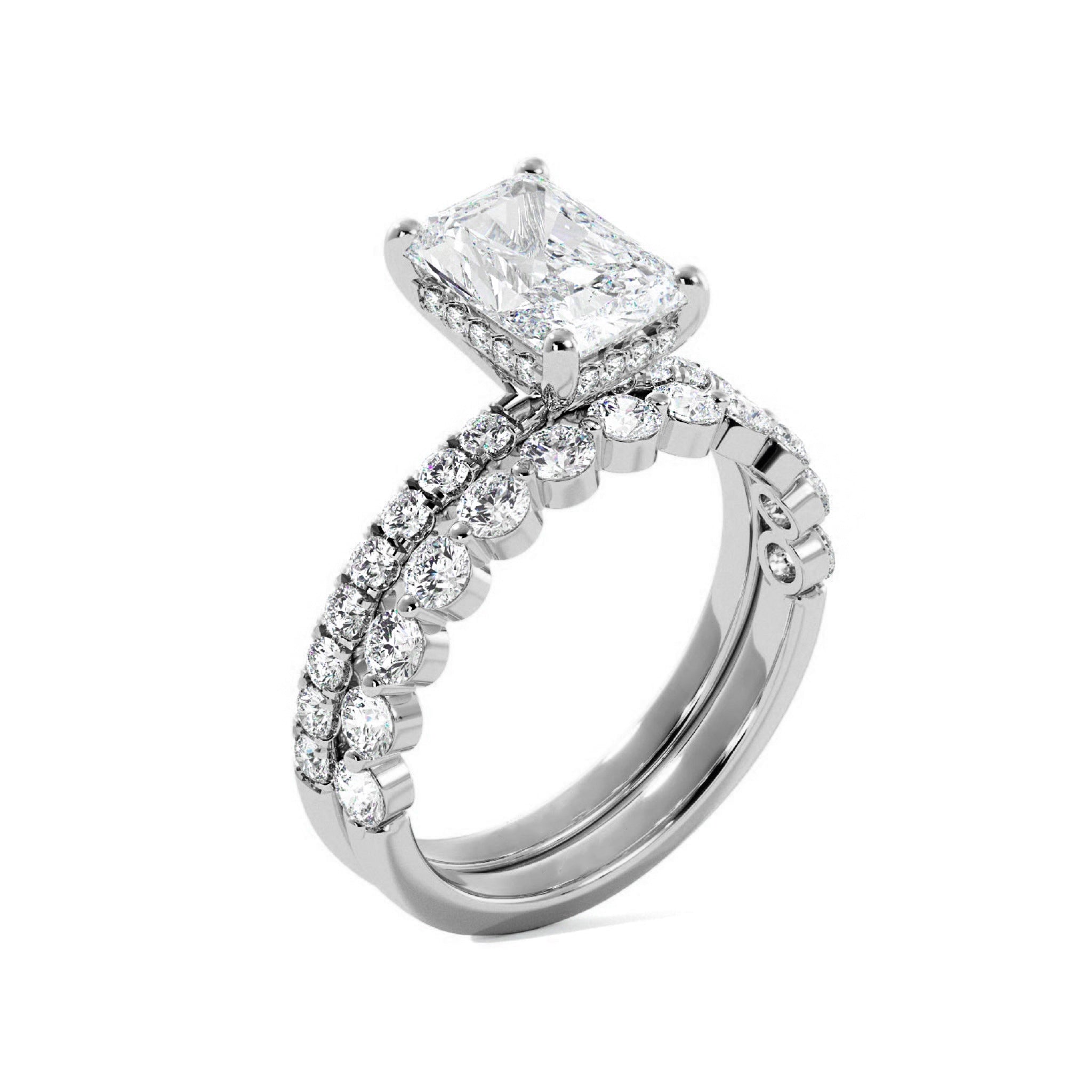 Radiant Engagement Ring with Floating Bubble Wedding Band - Carat Elara