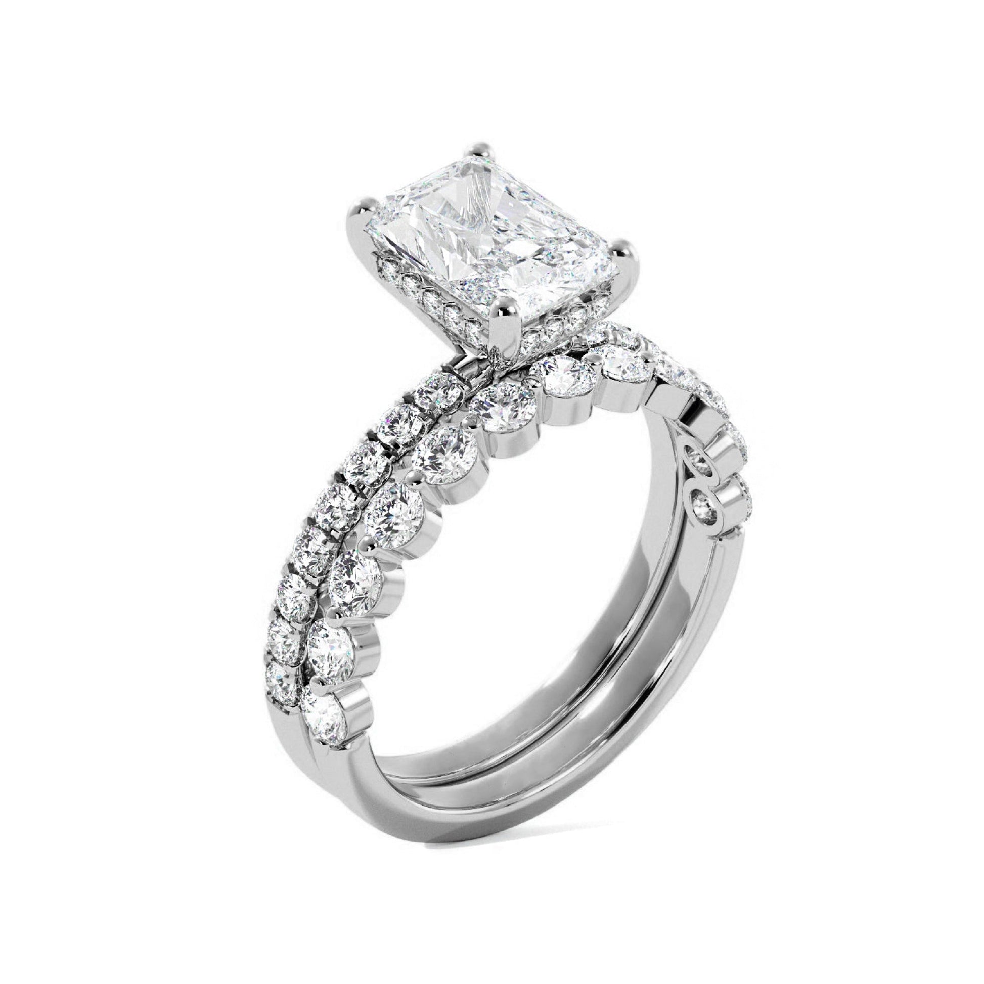 Radiant Engagement Ring with Floating Bubble Wedding Band - Carat Elara