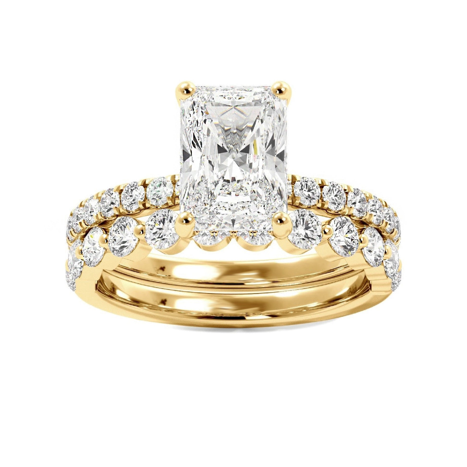 Radiant Engagement Ring with Floating Bubble Wedding Band - Carat Elara