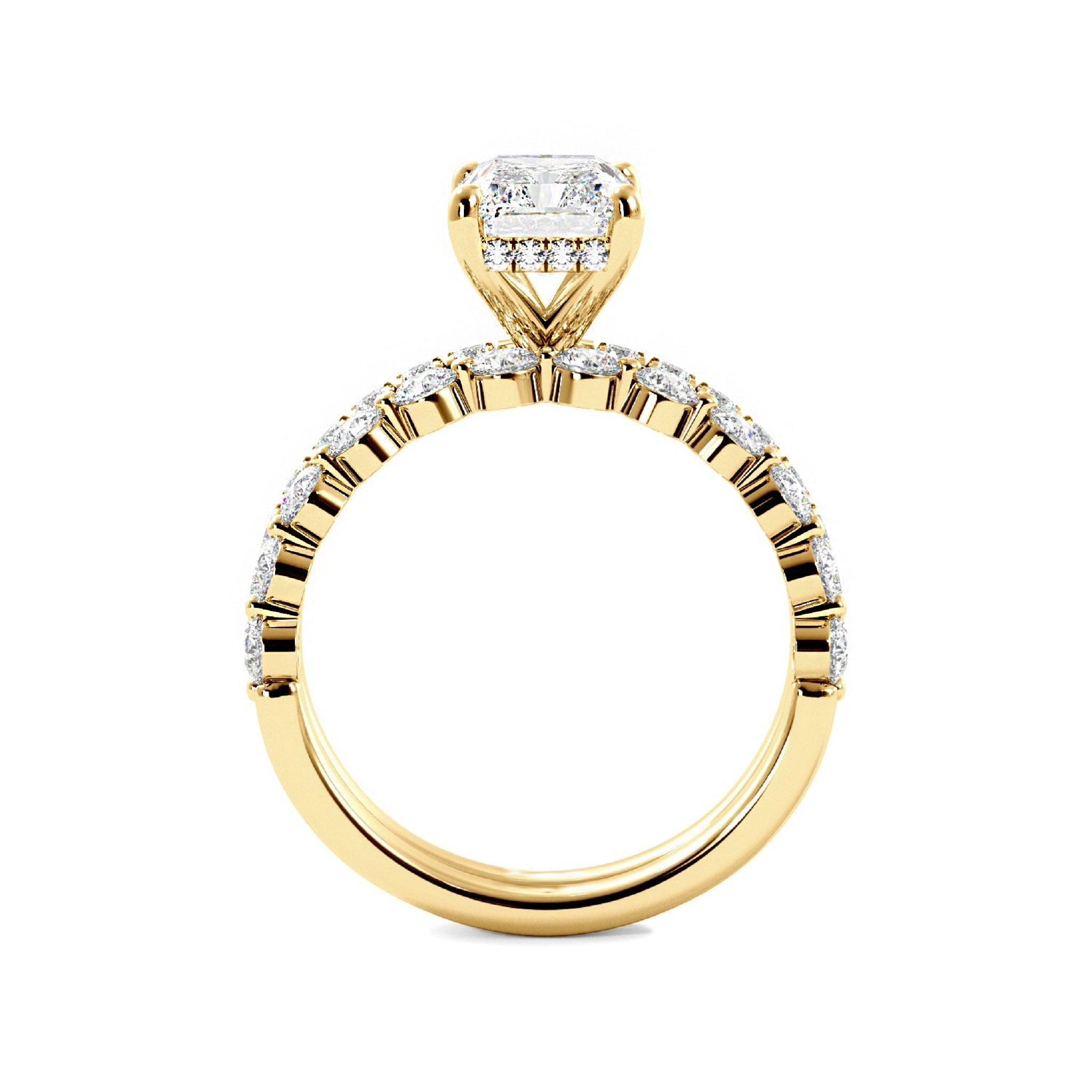 Radiant Engagement Ring with Floating Bubble Wedding Band - Carat Elara