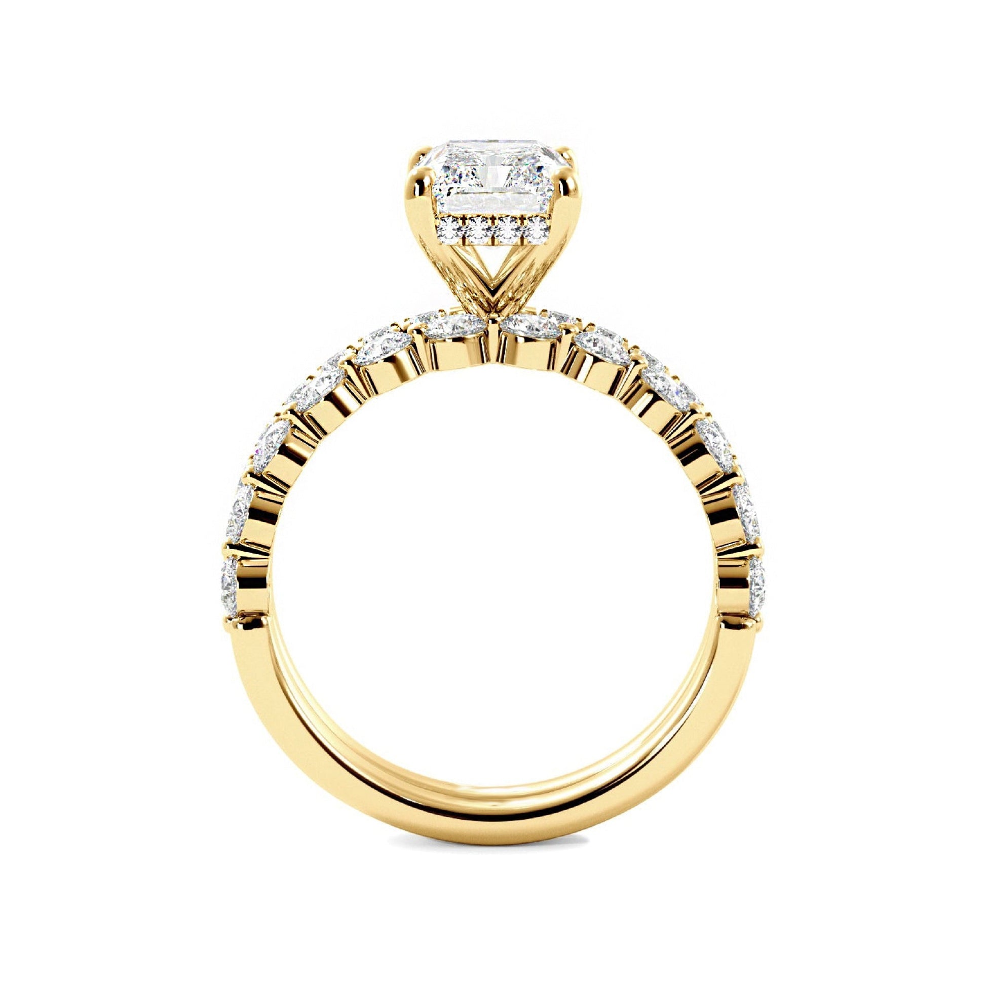 Radiant Engagement Ring with Floating Bubble Wedding Band - Carat Elara