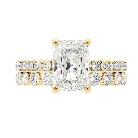 Radiant Engagement Ring with Floating Bubble Wedding Band - Carat Elara