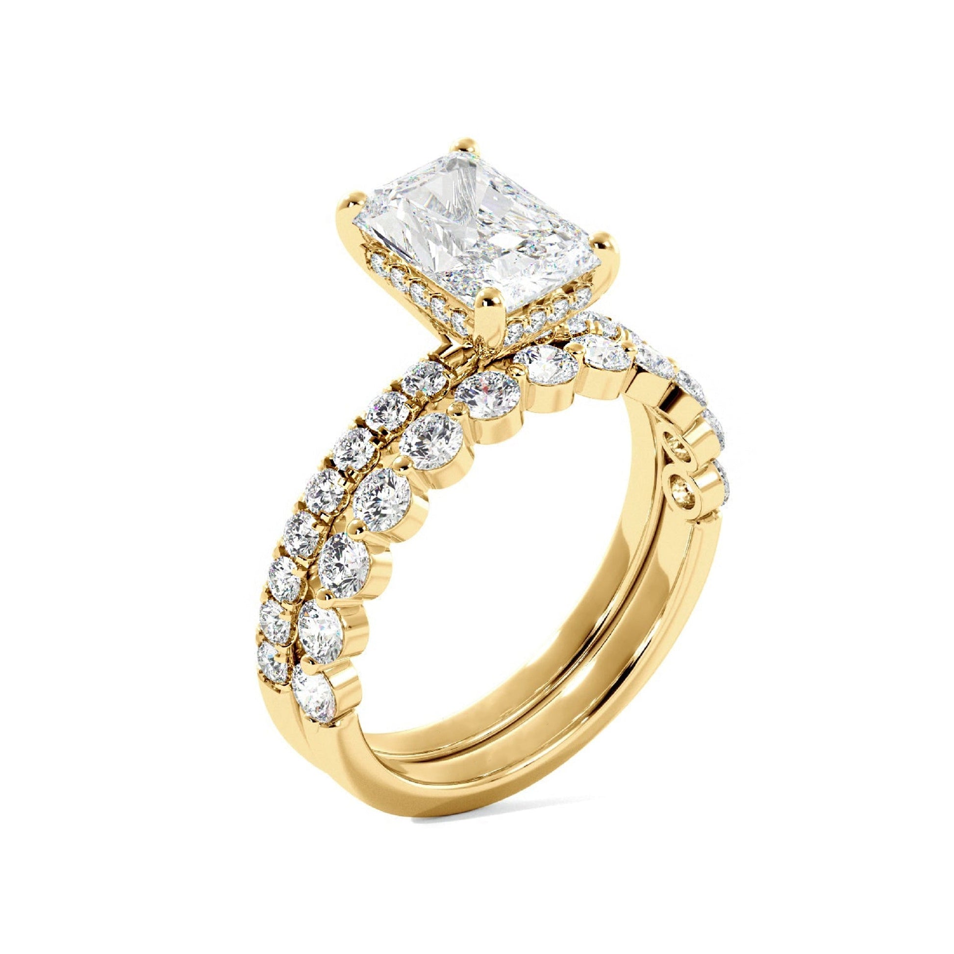 Radiant Engagement Ring with Floating Bubble Wedding Band - Carat Elara