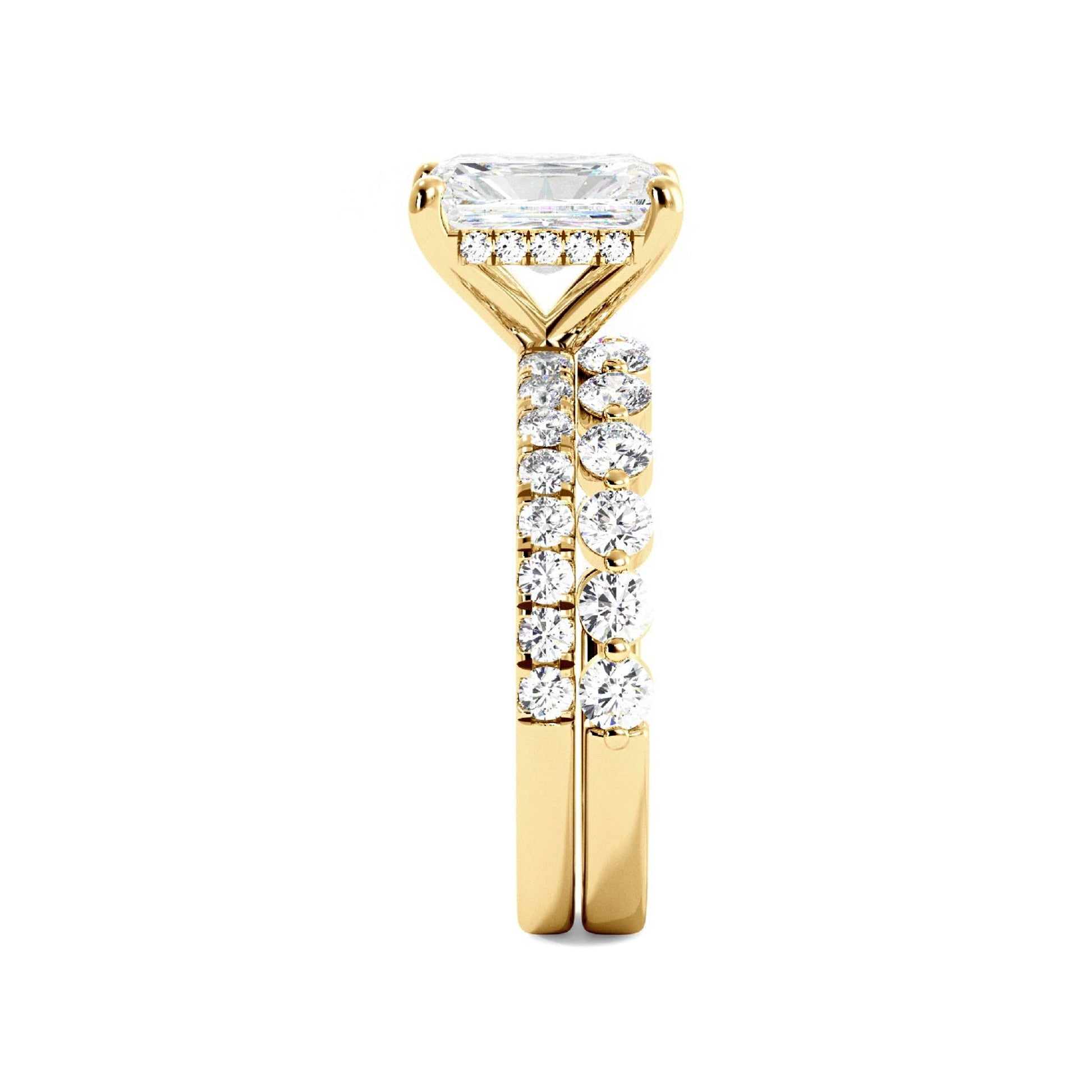 Radiant Engagement Ring with Floating Bubble Wedding Band - Carat Elara
